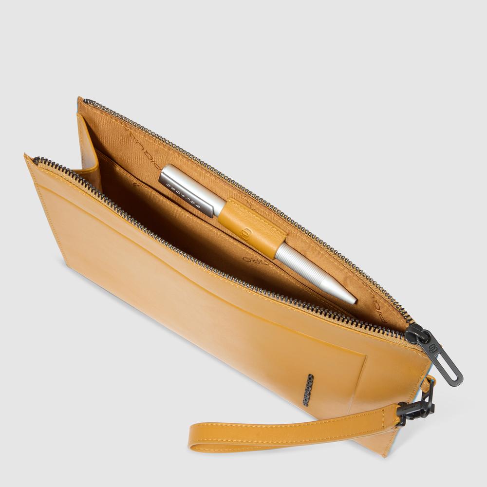 Men's leather clutch with compartment and removable handle PIQUADRO Yellow