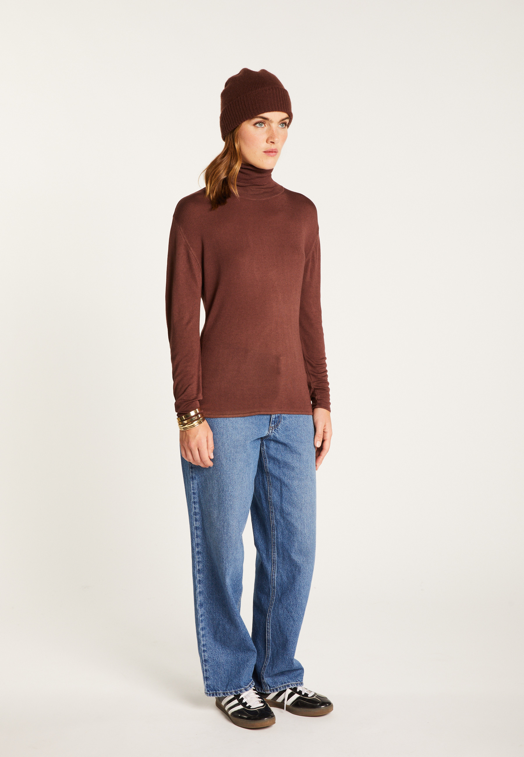 Turtleneck T-shirt in bamboo cashmere fiber MAISON MONTAGUT Brown
