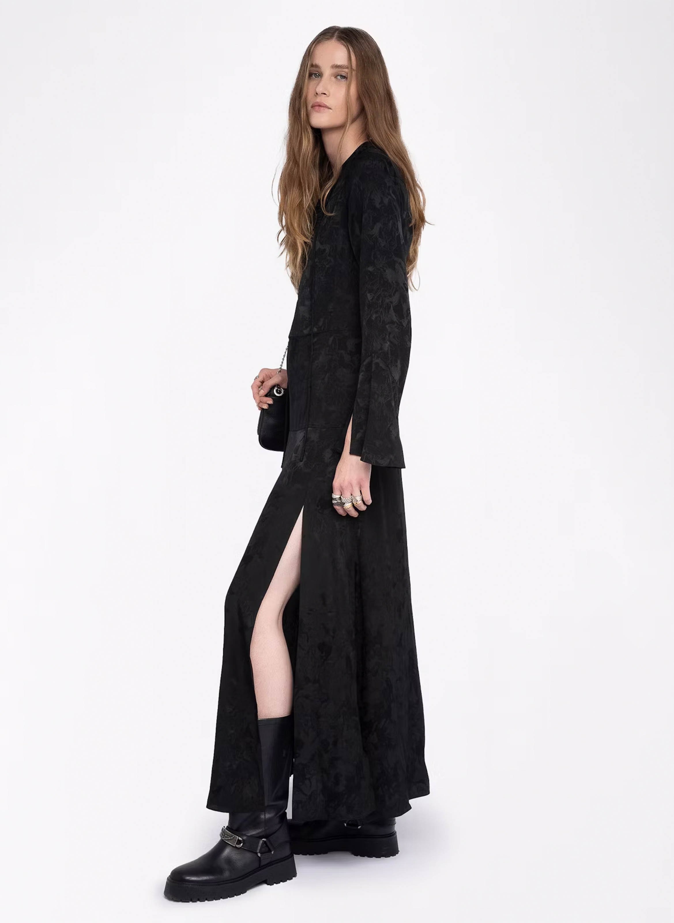 Robe longue évasée col V en soie ZADIG&VOLTAIRE Noir