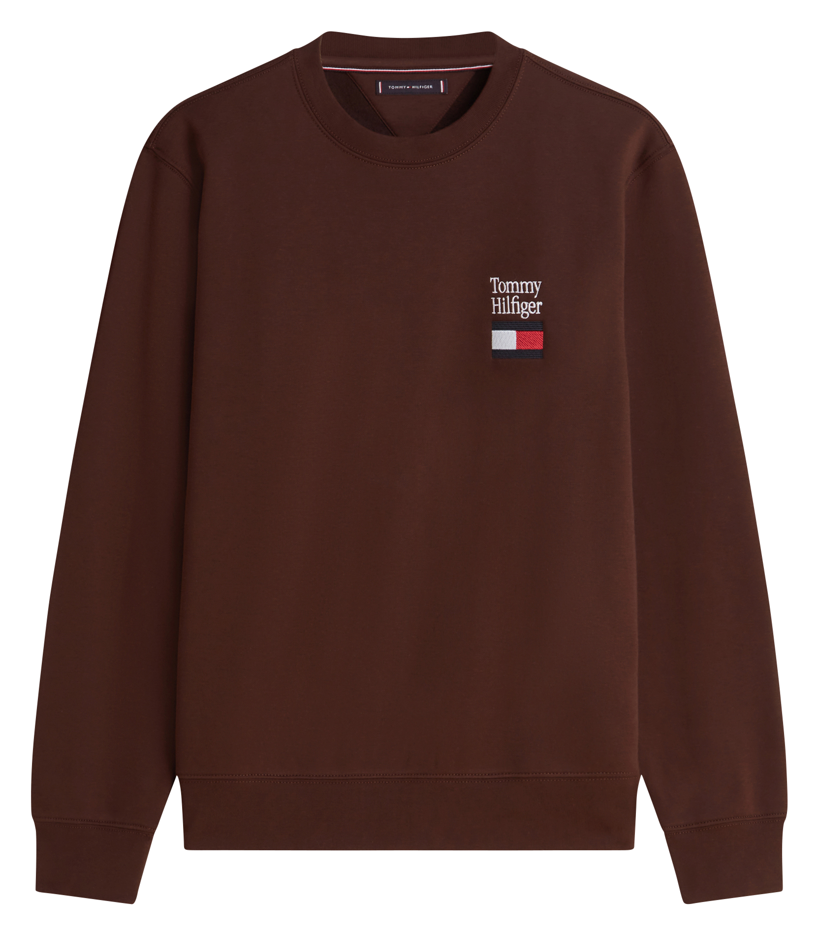 Sweat droit uni à broderie poitrine TOMMY HILFIGER Marron