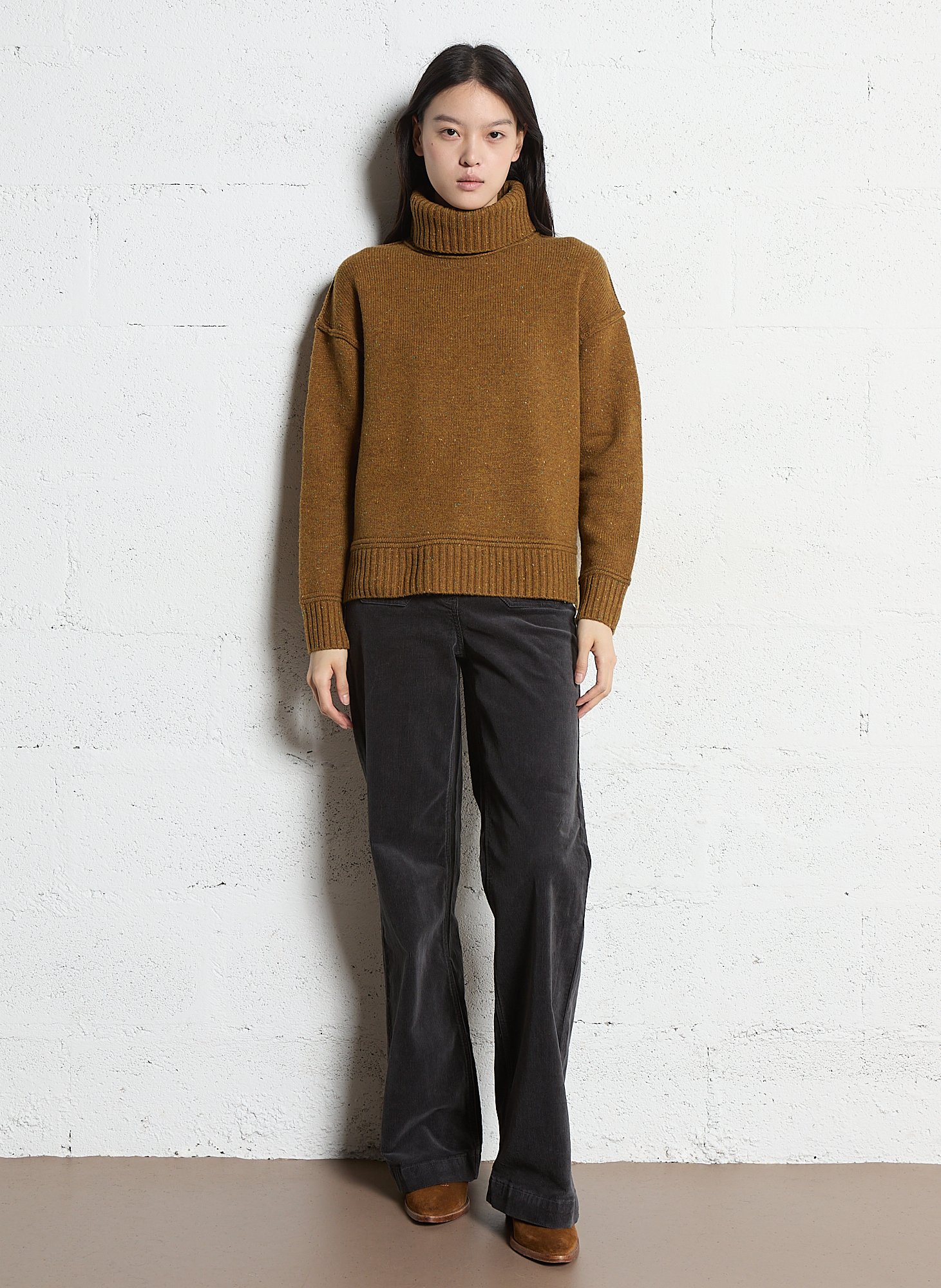 Pull ample col roulé moucheté en laine MAISON 123 Vert