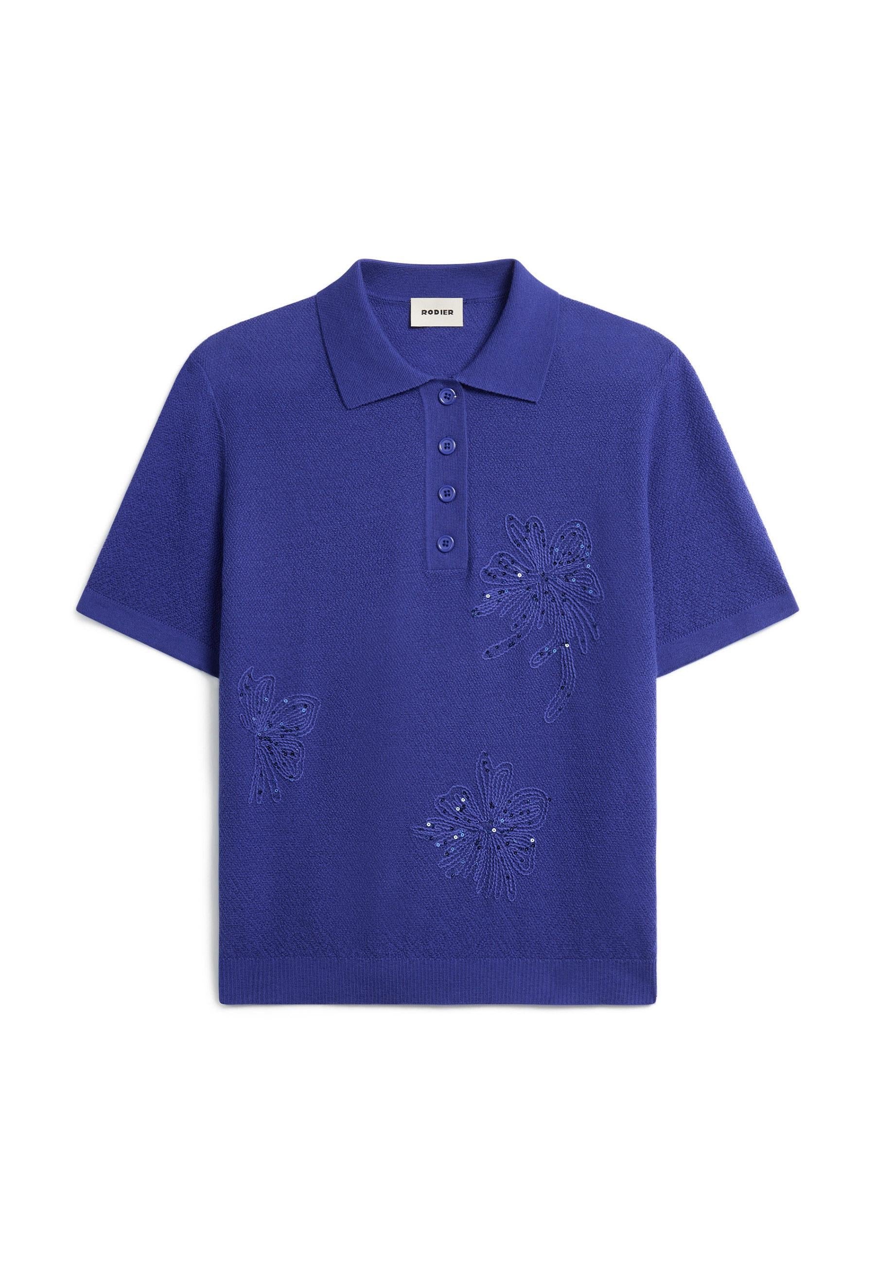 Short sleeve embroidered merino wool polo RODIER Blue