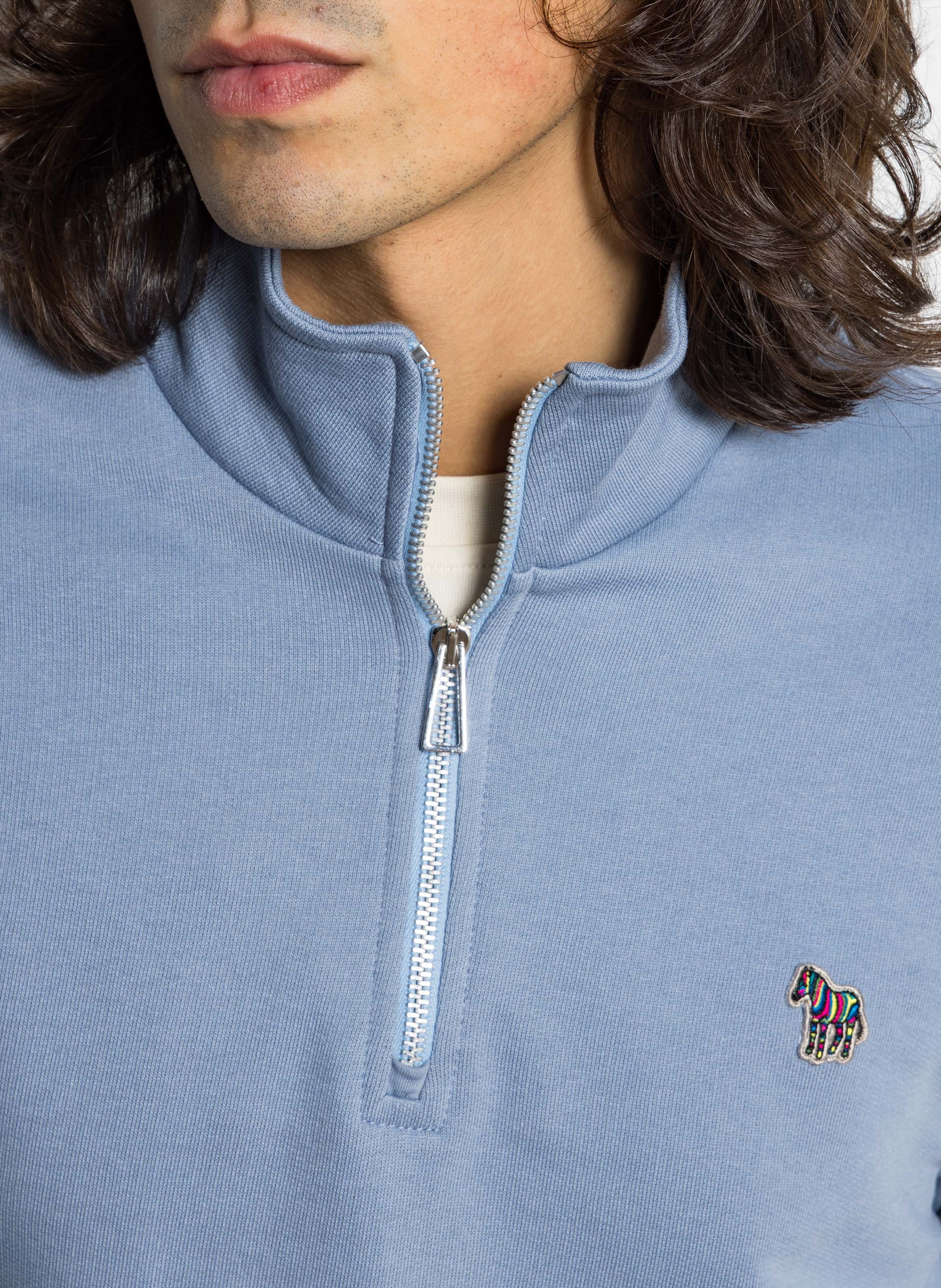 Straight sweatshirt with high collar, zip closure, and embroidery PAUL SMITH Blue