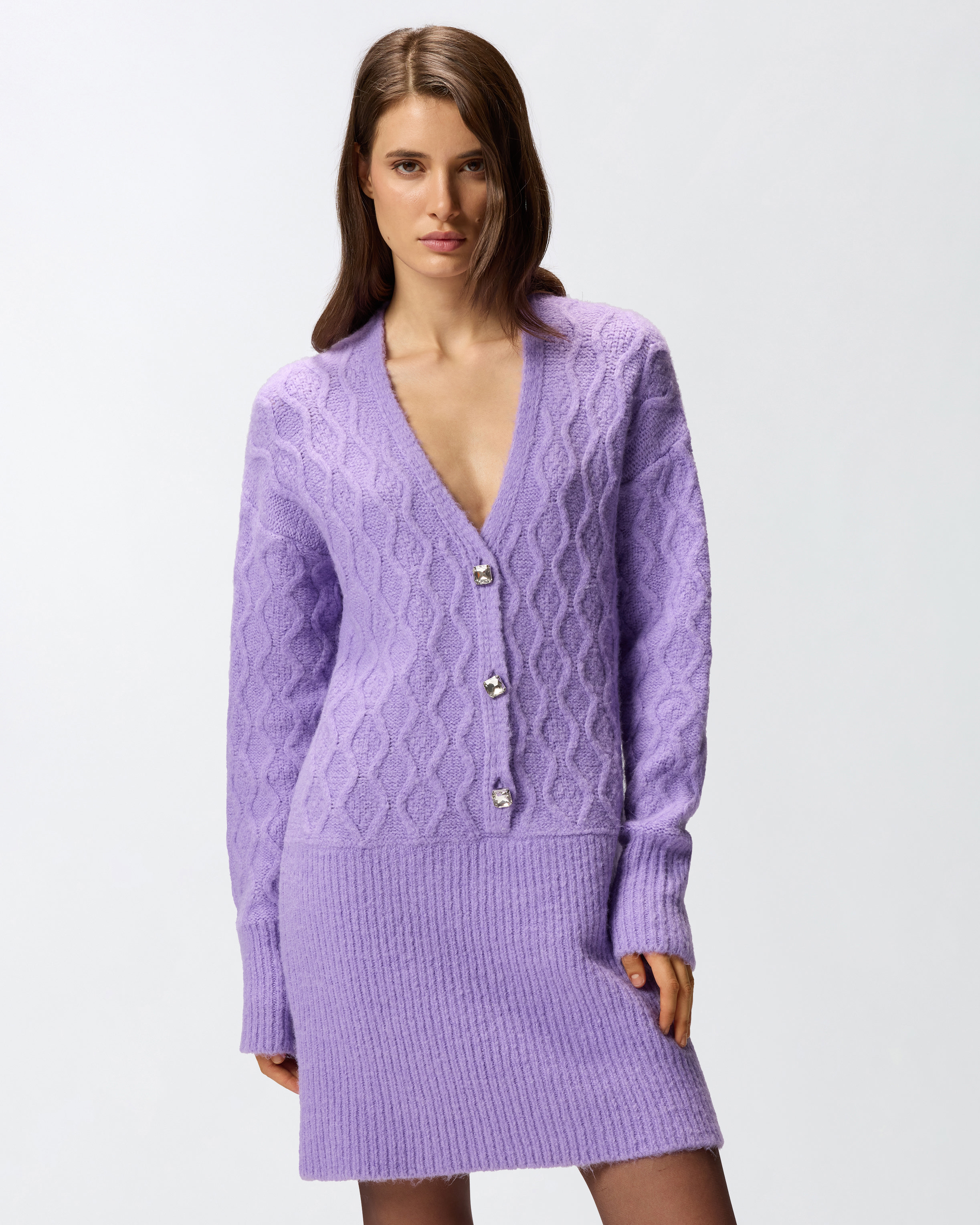 Robe courte en maille torsadée avec boutons bijoux PINKO Marron