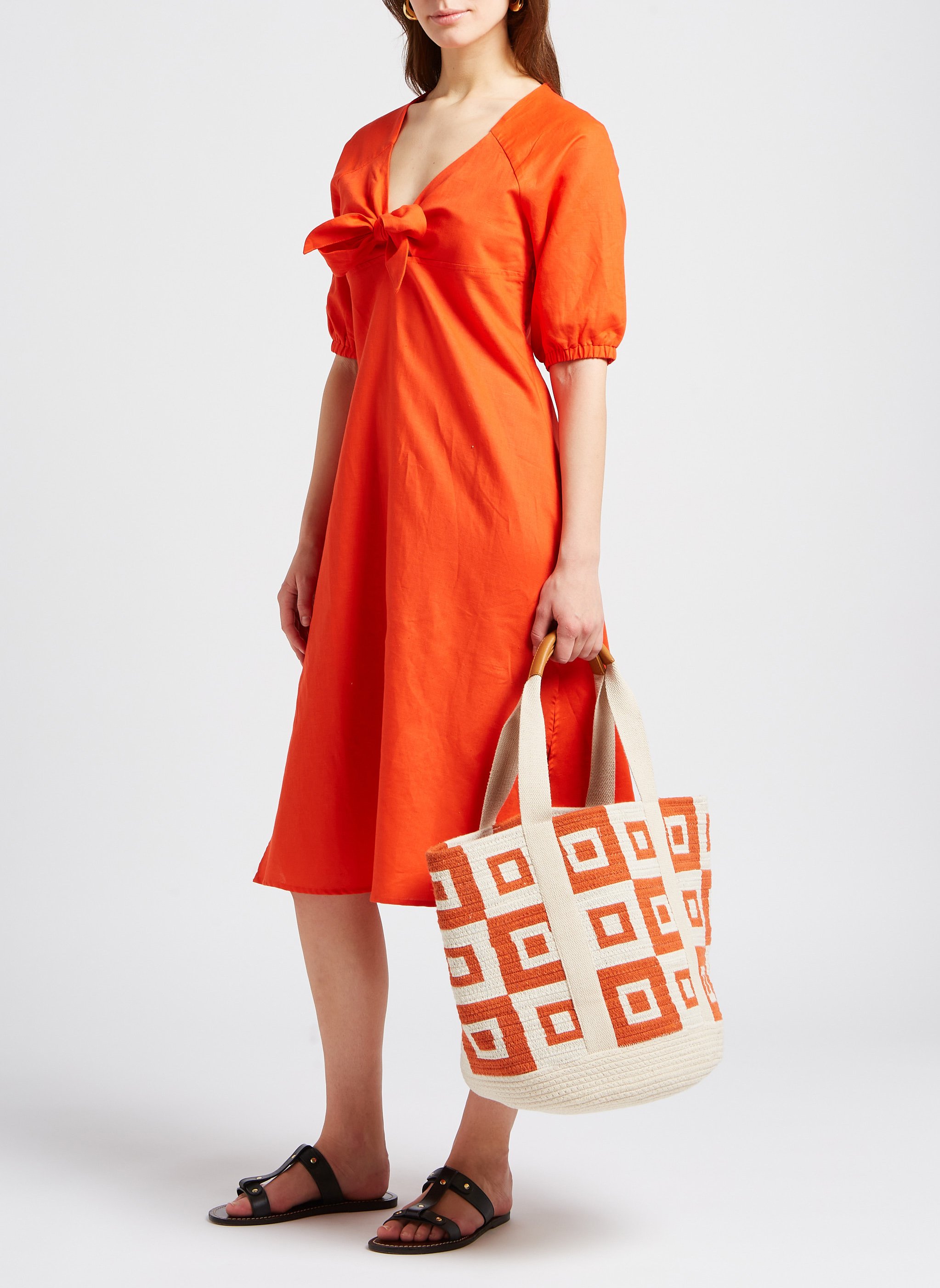 Robe midi cintrée en lin mélangé YAS Orange