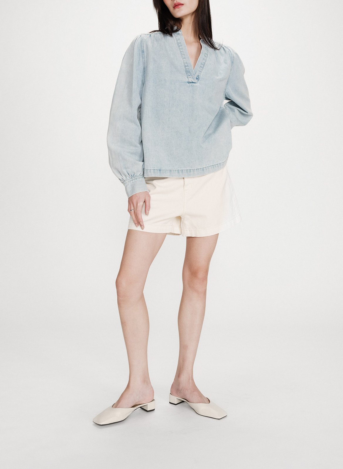 Blouse oversize col V en coton mélangé GRACE ET MILA Bleu