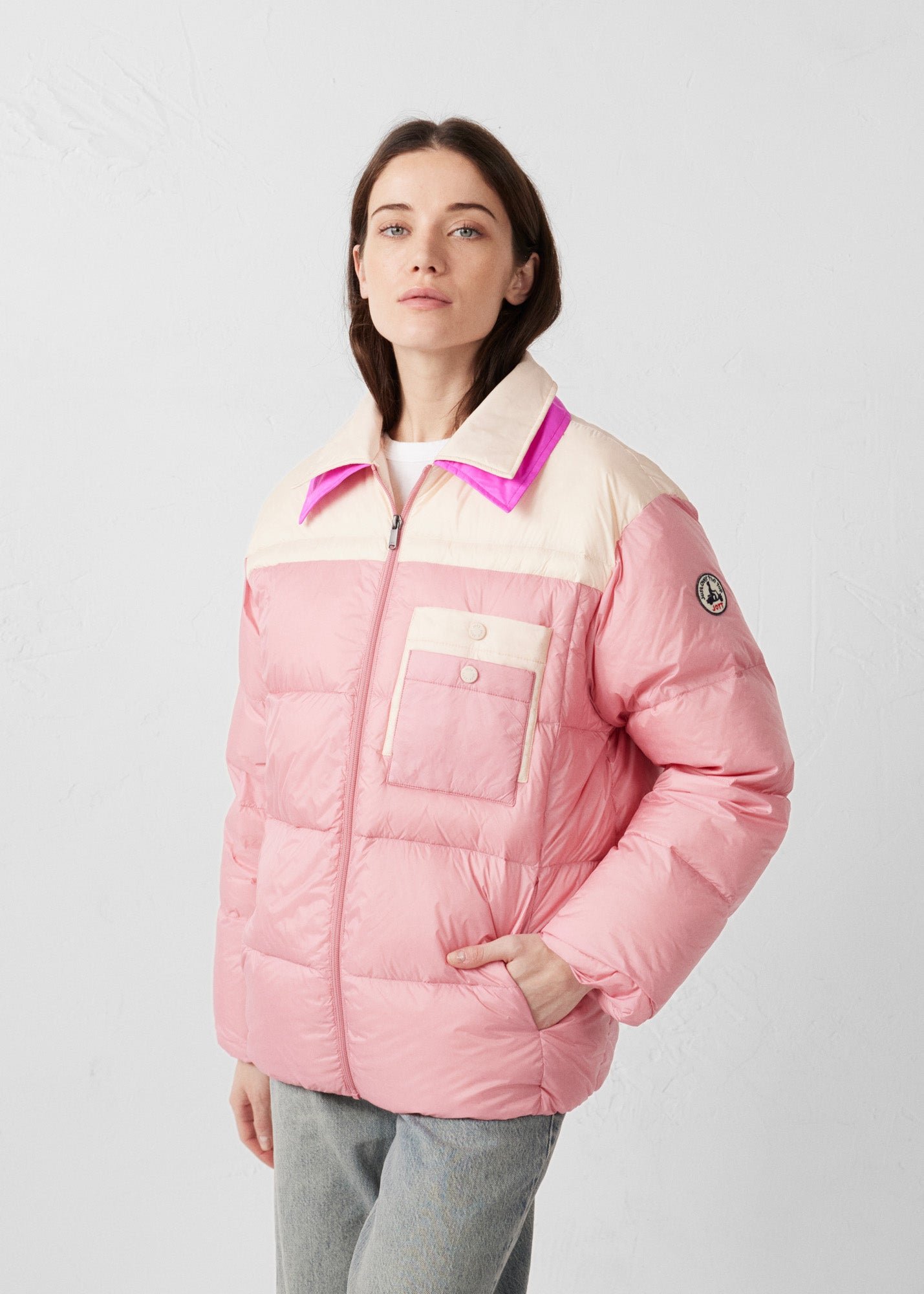Two-tone unisex puffer jacket JOTT Pink