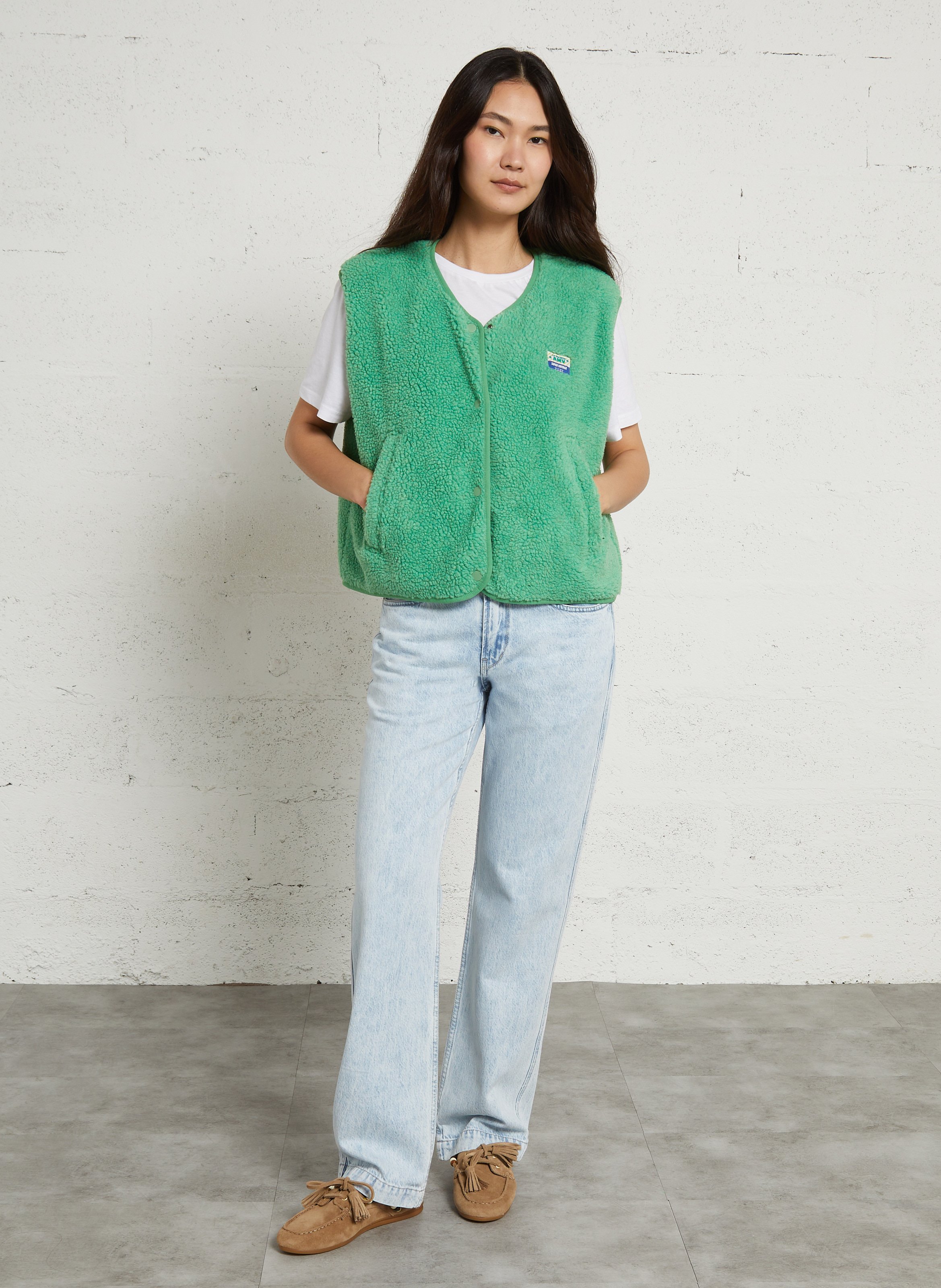 Gilet col rond molletonné sans manches AMERICAN VINTAGE Vert