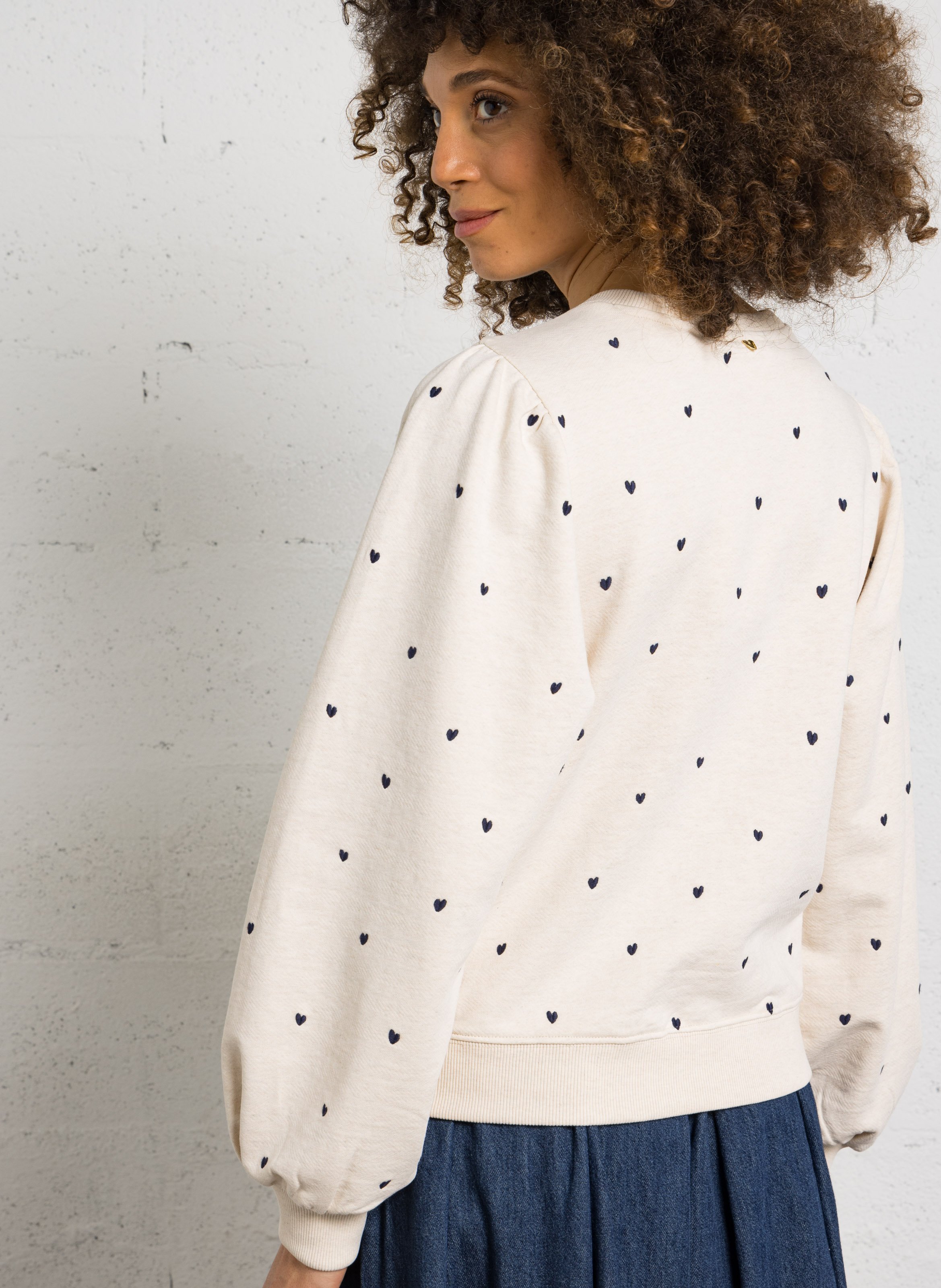 Sweat droit col rond brodé en coton FABIENNE CHAPOT Blanc