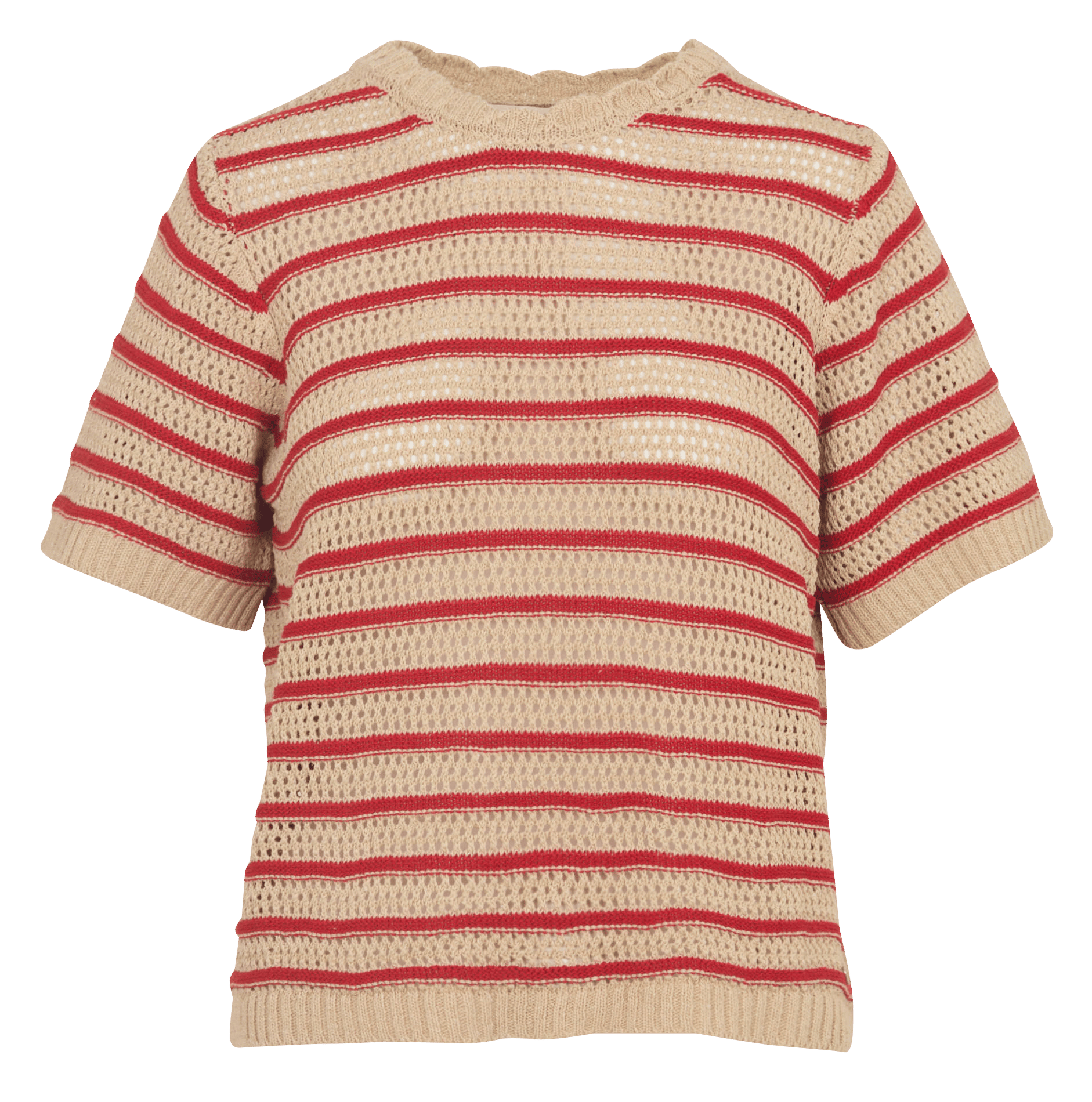 Short-sleeved striped knit sweater PLEASE Beige
