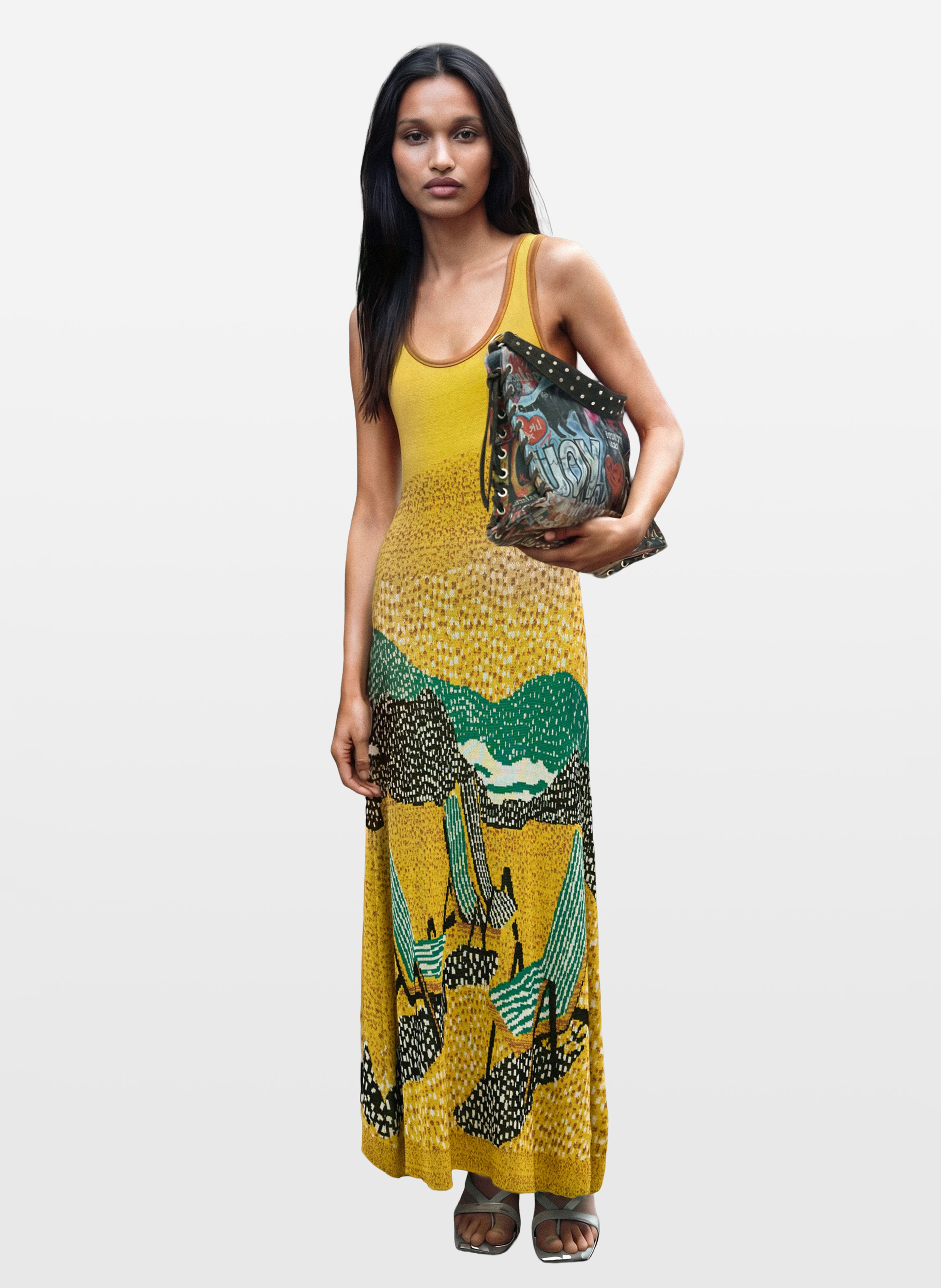 Langes Kleid mit Print DESIGUAL Gelb