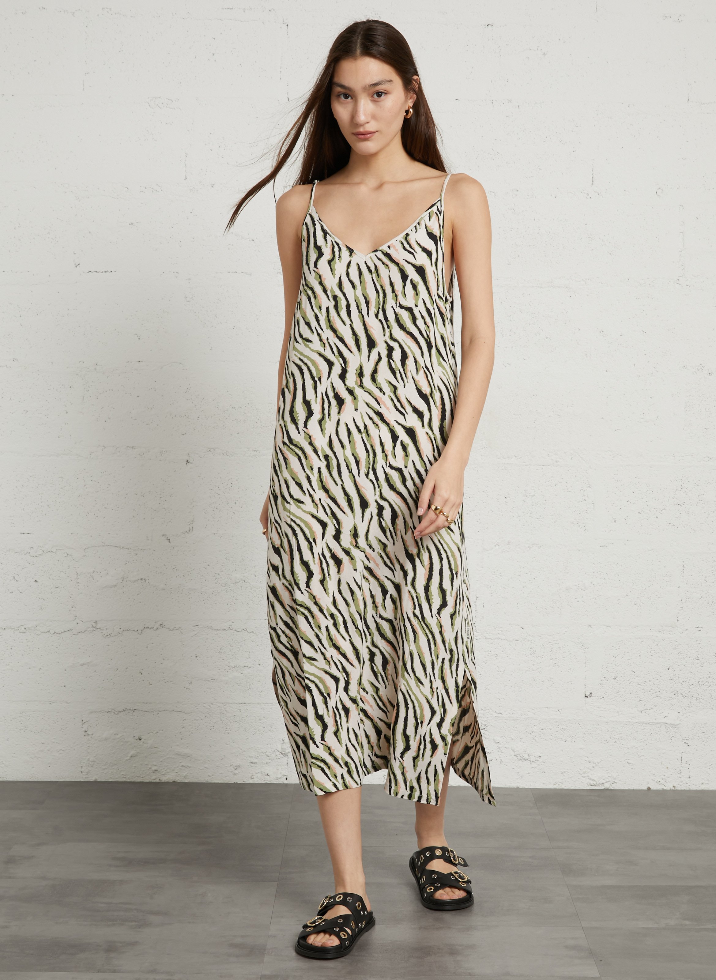 V-neck long printed dress LE TEMPS DES CERISES Blue