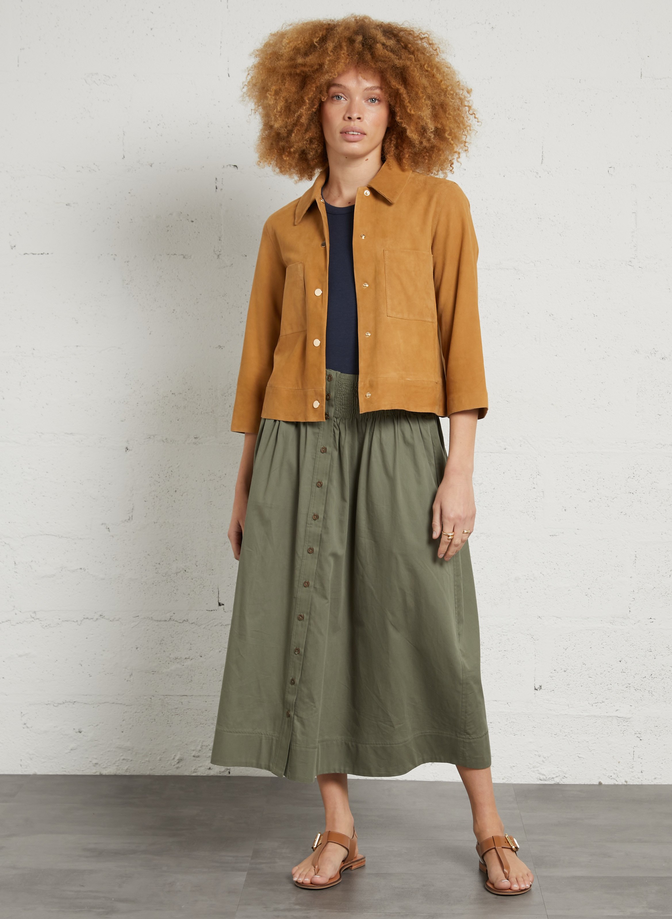 Jupe midi en coton Vert