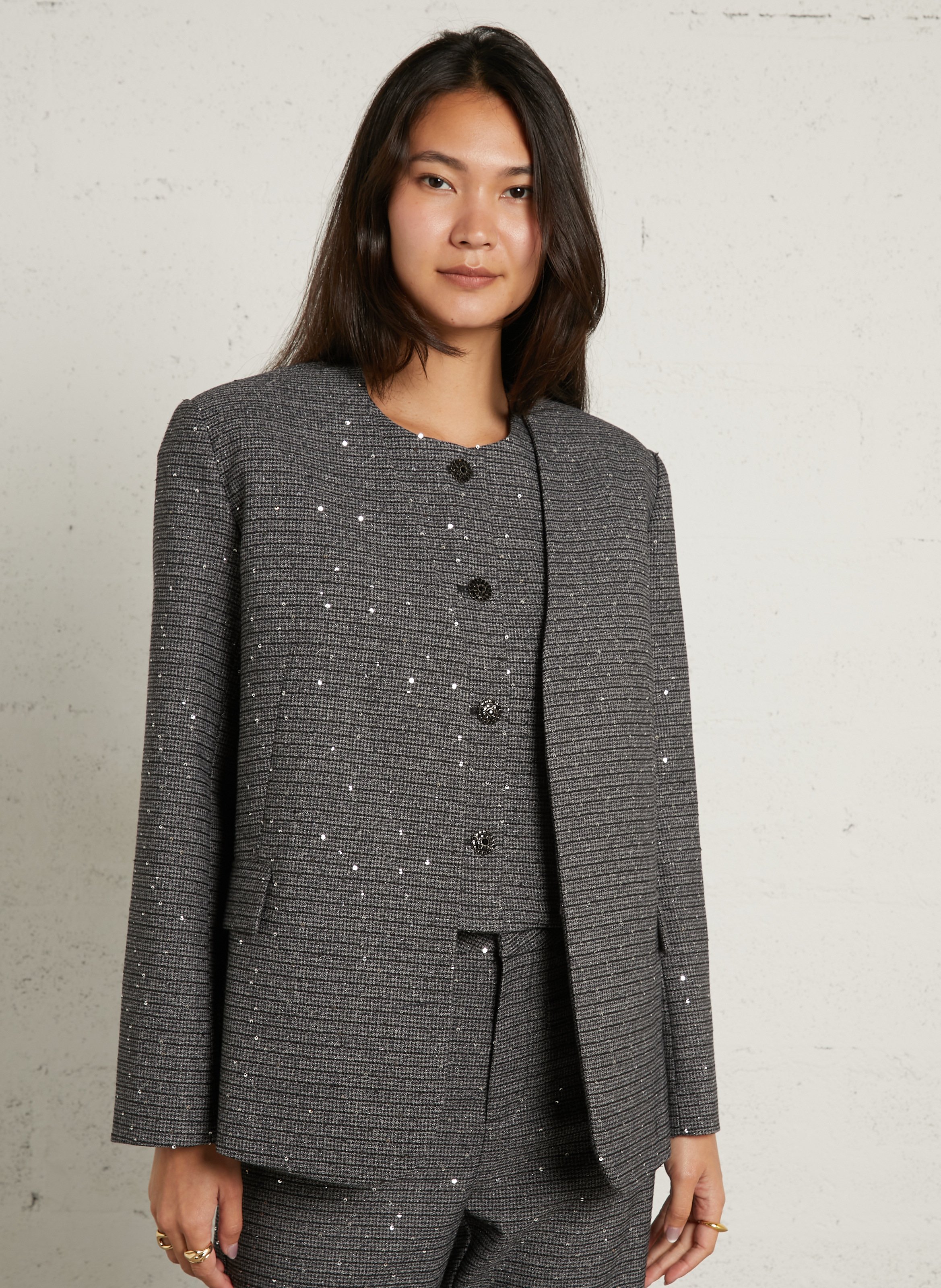 Straight jacket with jacquard sequins SUNCOO Blue