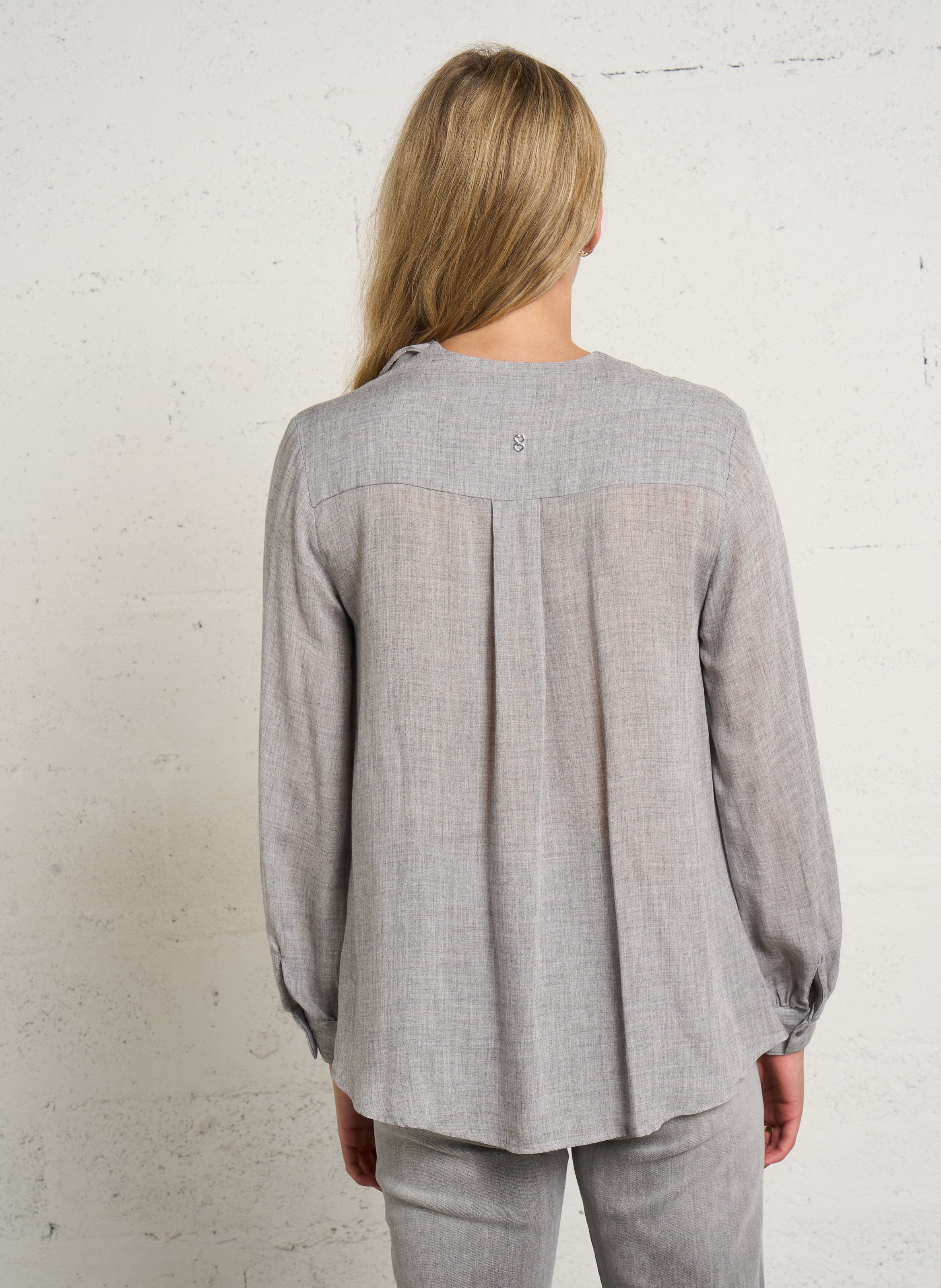 Blouse met V-hals en volants in effen kleur PLEASE Grijs