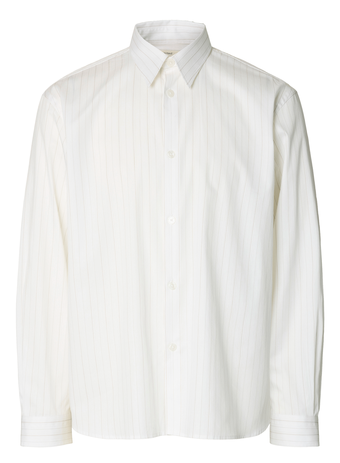 Chemise droite col classique en coton bio et coton rayé SELECTED Beige