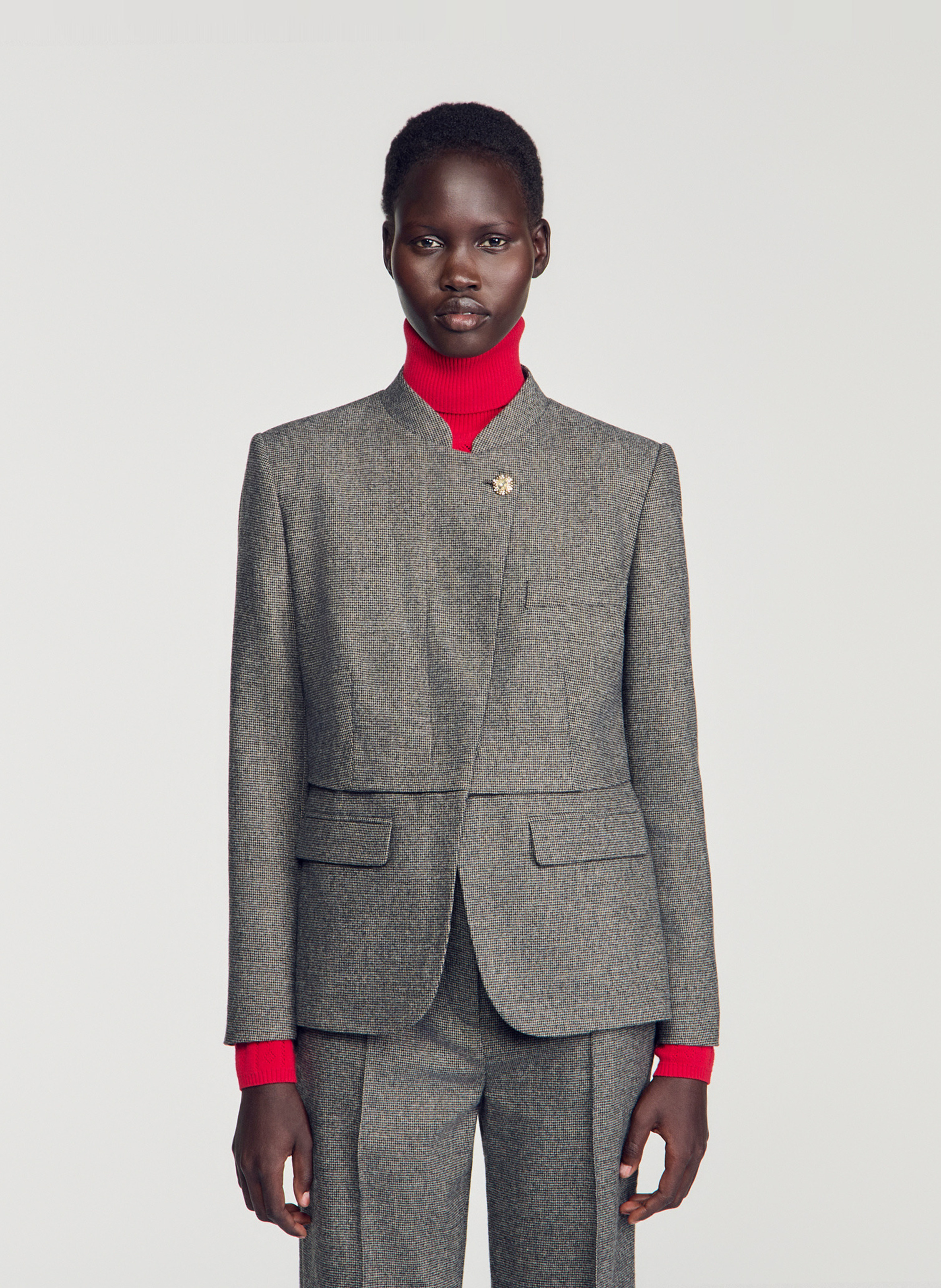 Veste col montant en laine mélangée SANDRO Gris