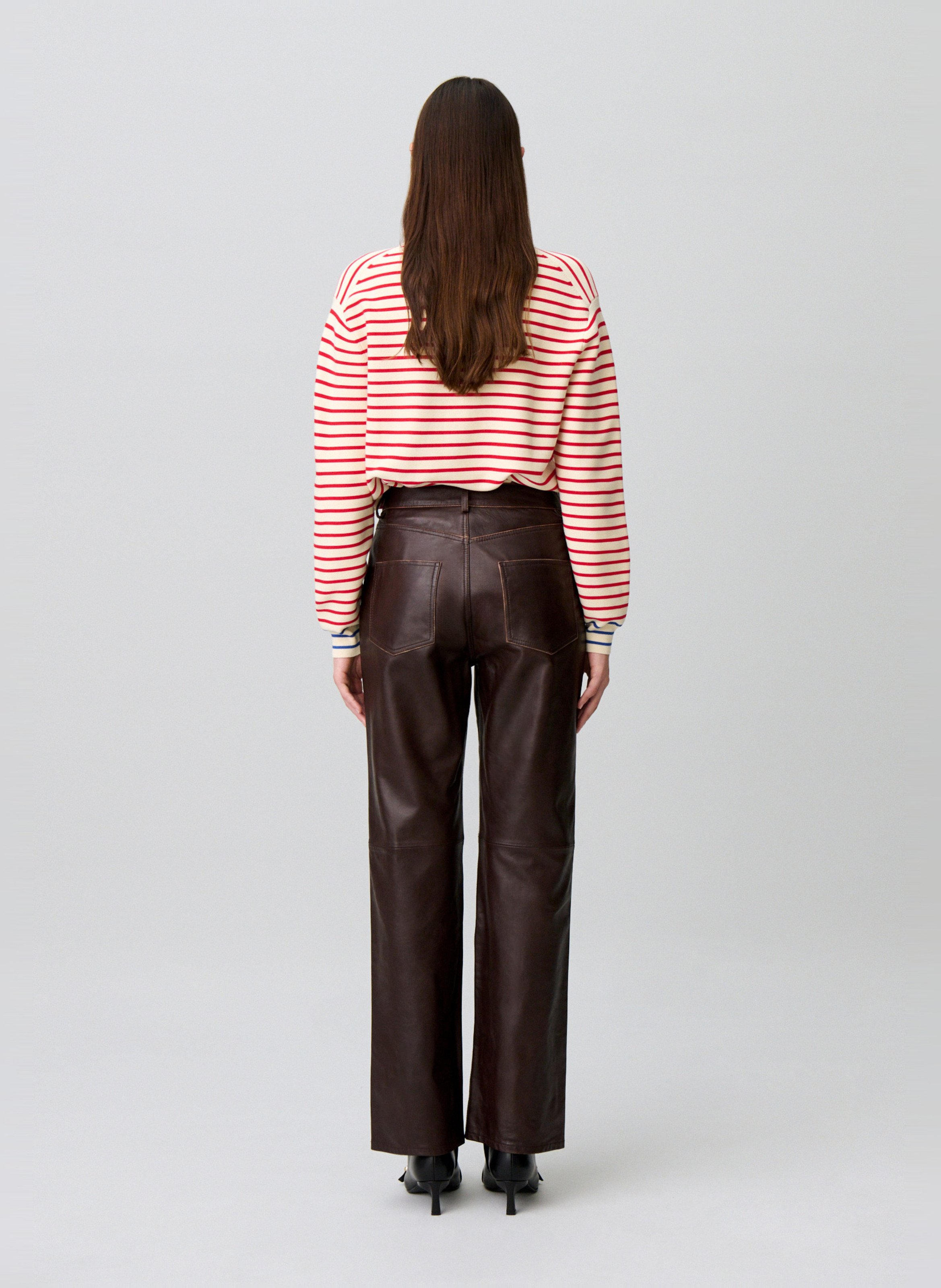 Pantalon droit uni en cuir CLAUDIE PIERLOT Marron