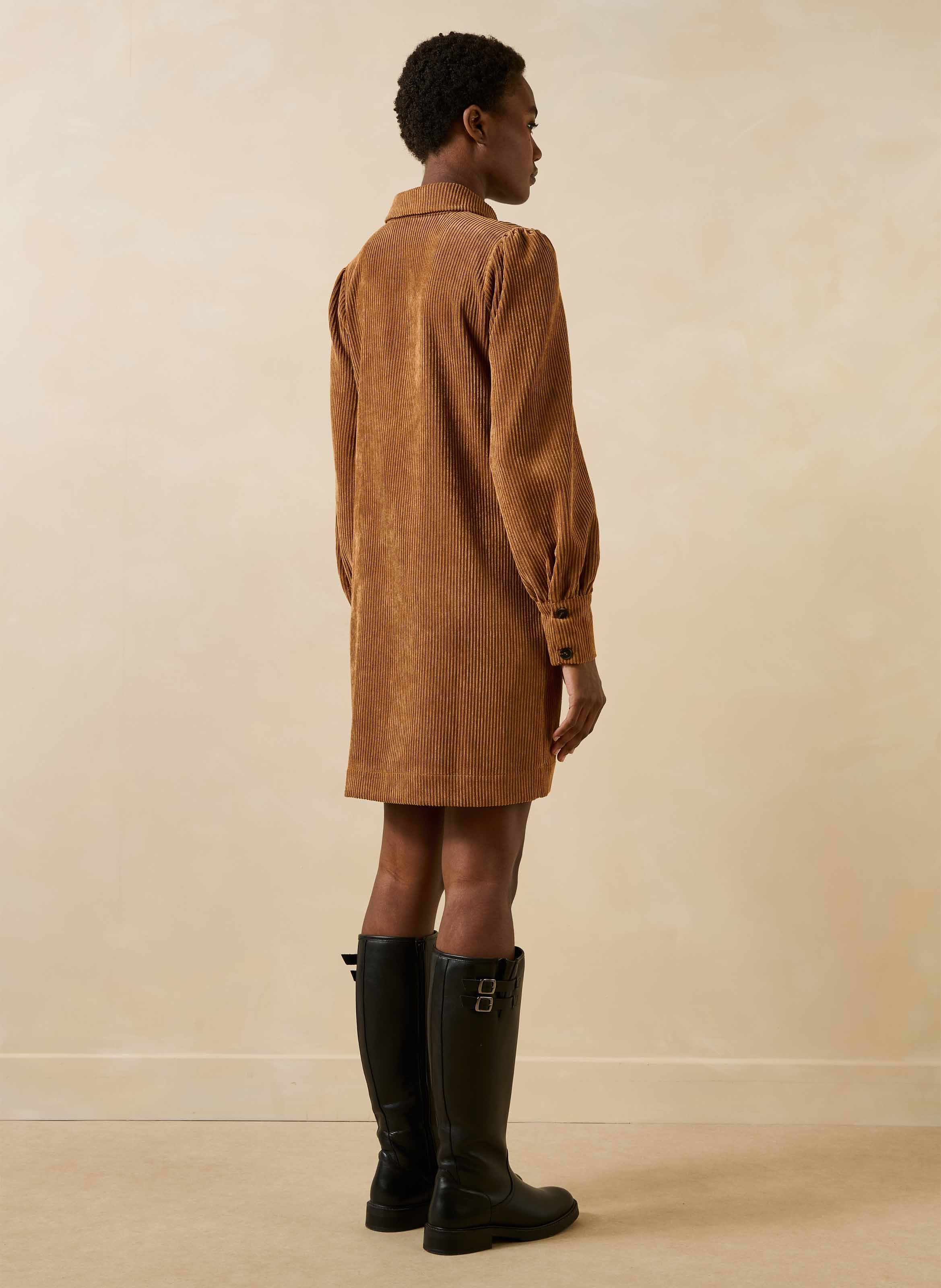 Ribbed straight short dress LA FEE MARABOUTEE Brown