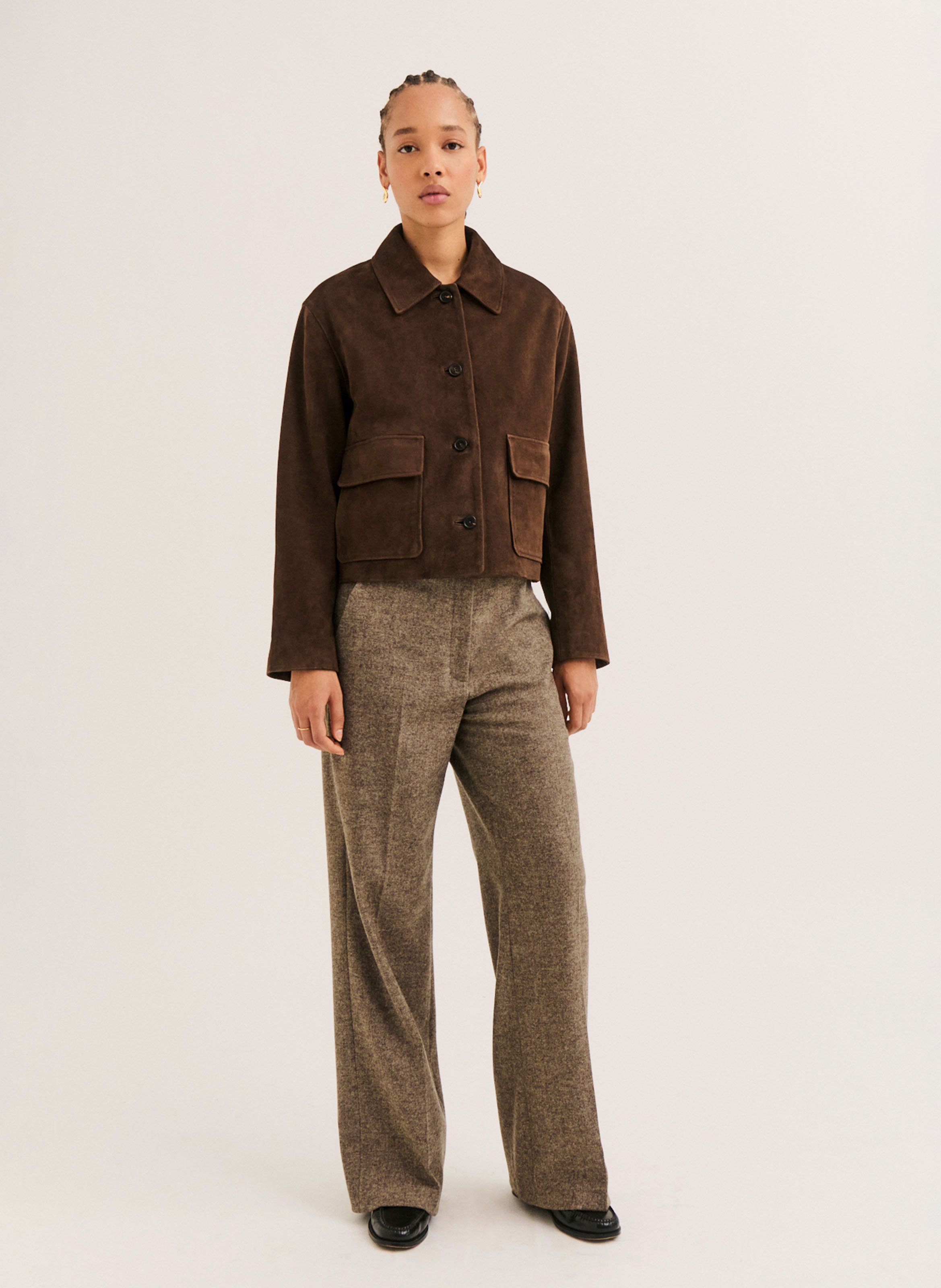 Oversize Jacke mit klassischem Kragen aus Wildleder PABLO Braun