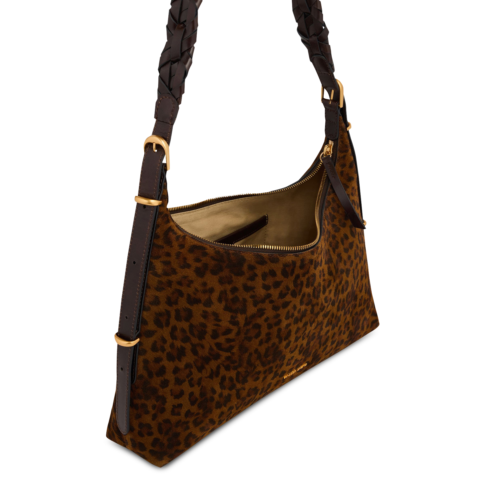Leopard print suede leather hobo bag VANESSA BRUNO Brown