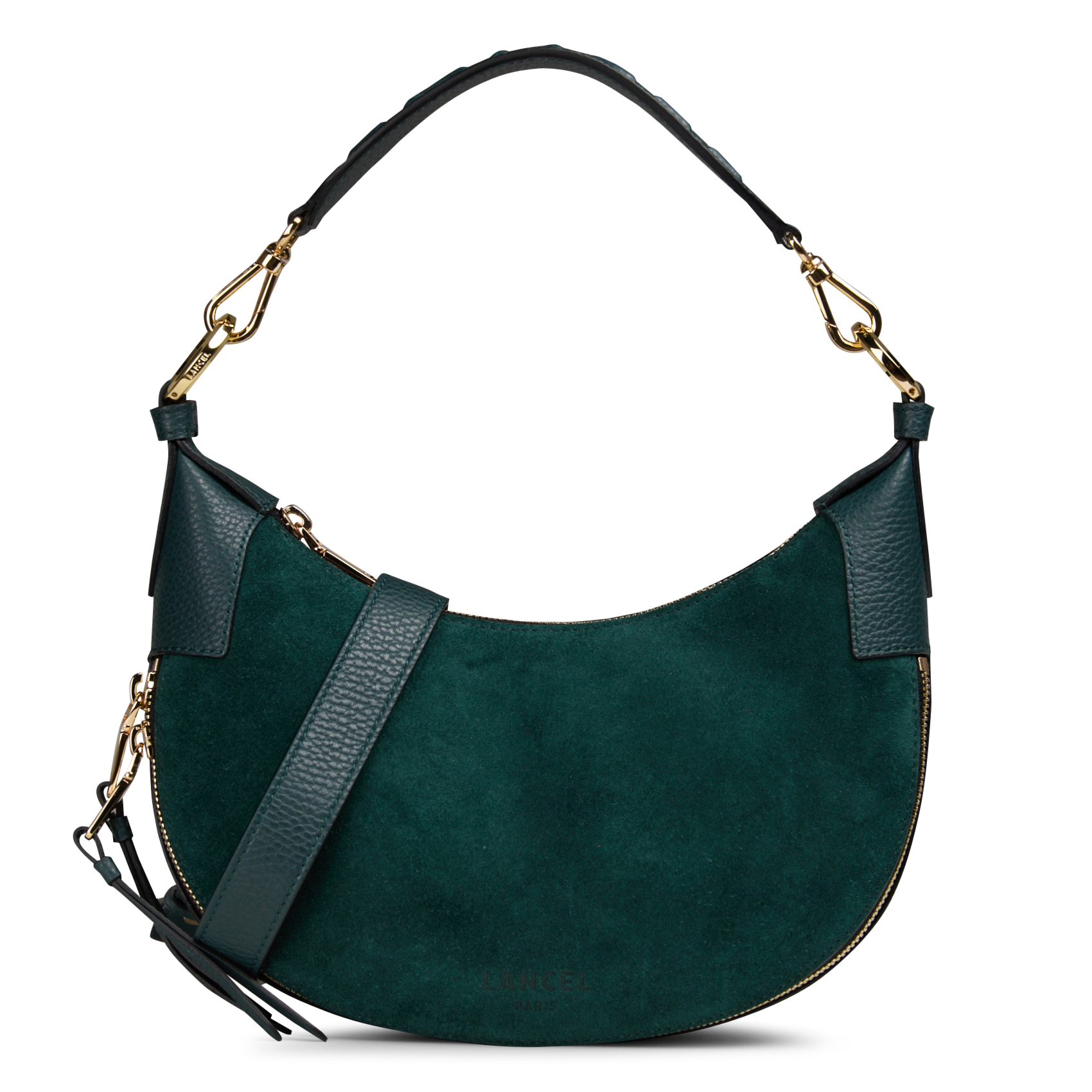 Sac Hobo zippé en cuir LANCEL Vert