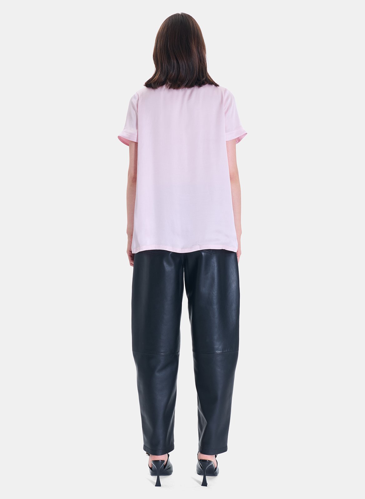 Recht T-shirt met V-hals in soepelvallende stof ZAPA Roze