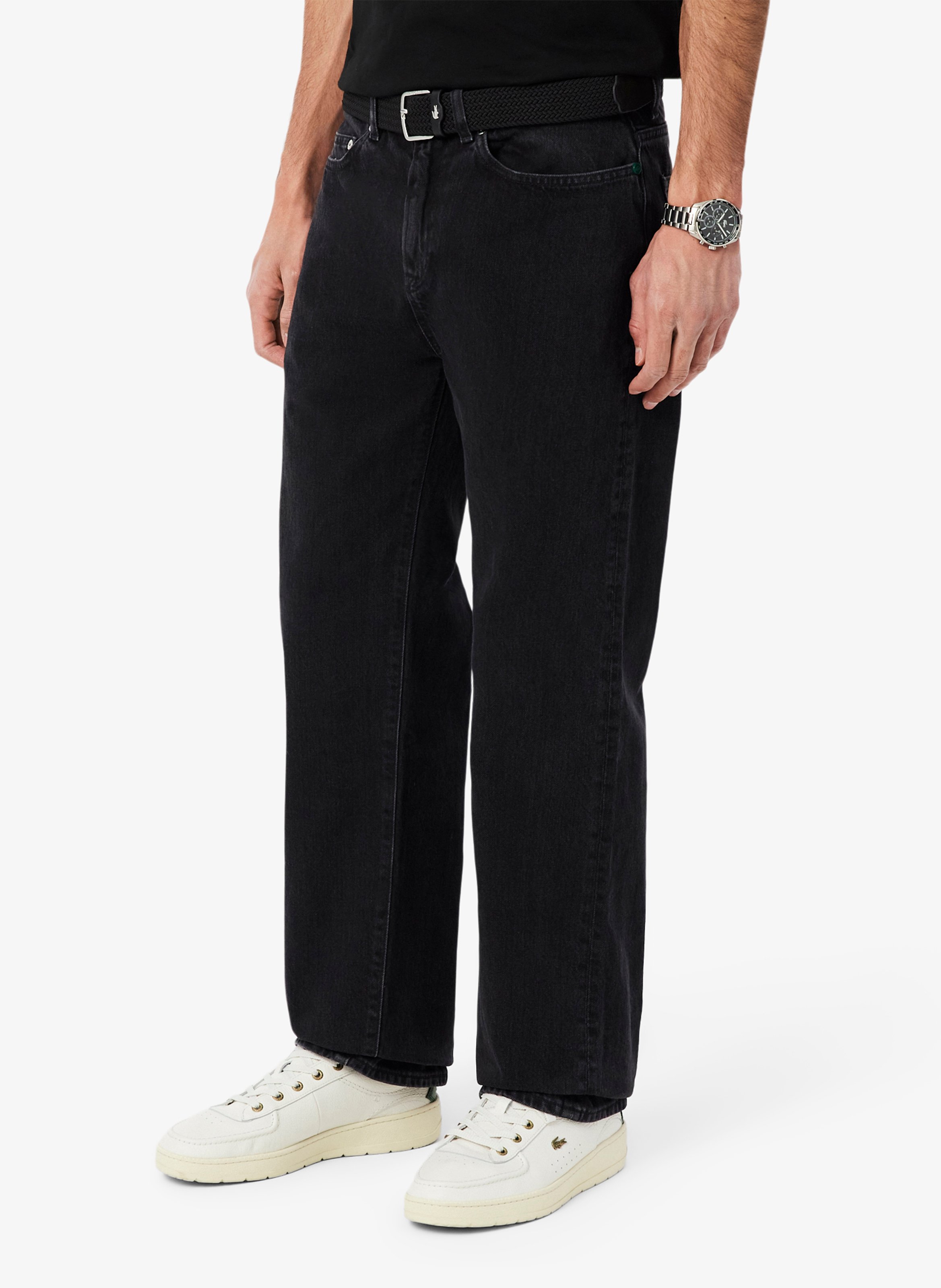 Jean droit en coton LACOSTE Black
