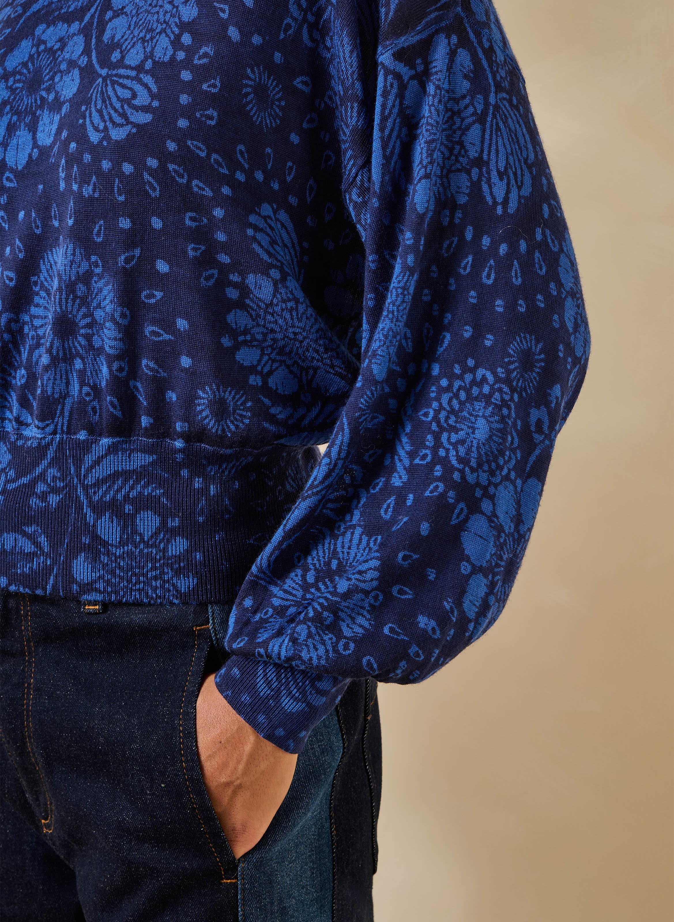 Short printed floral wool sweater LA FEE MARABOUTEE Blue