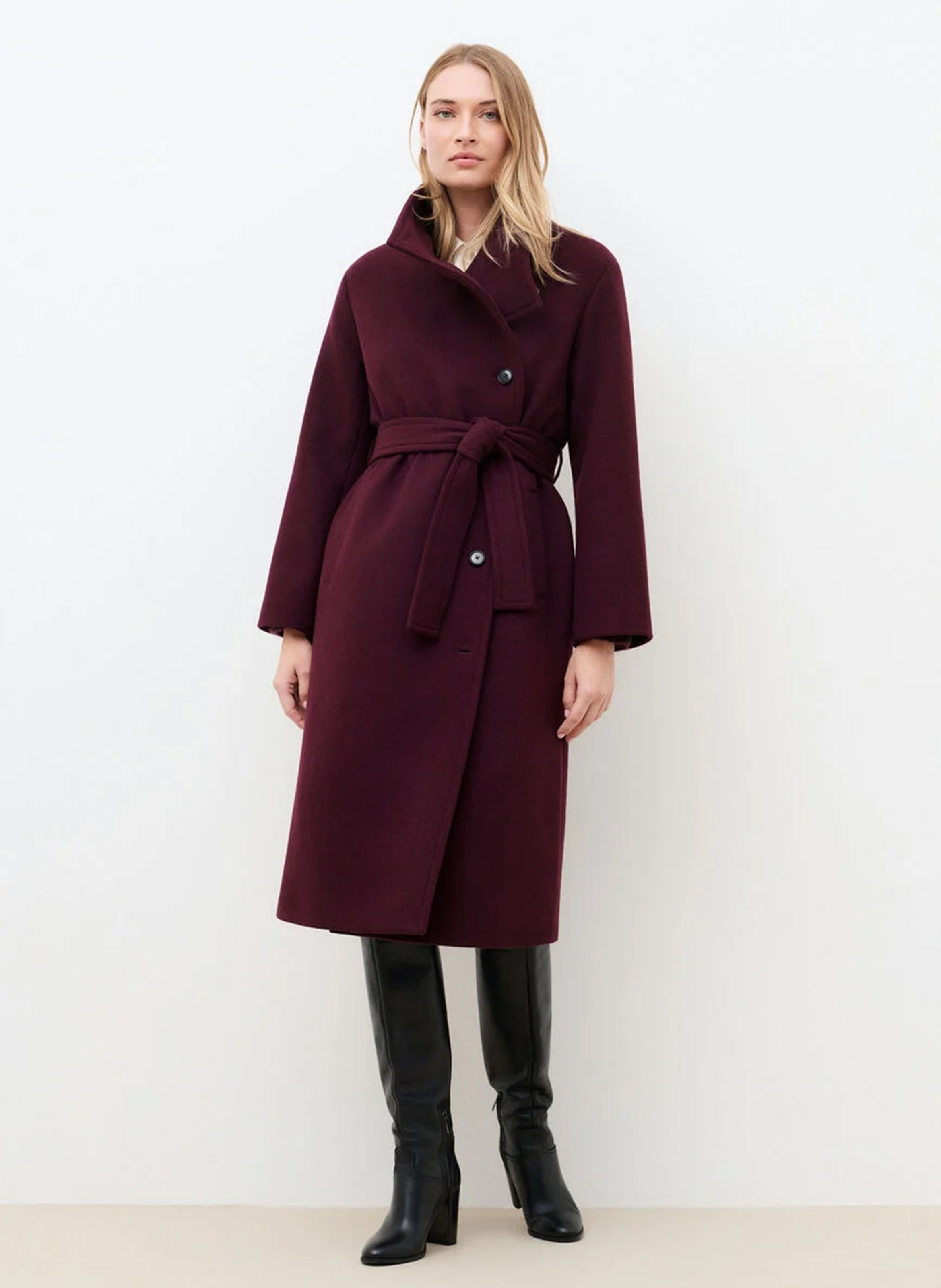 Manteau long ceinturé col montant CAROLL Violet