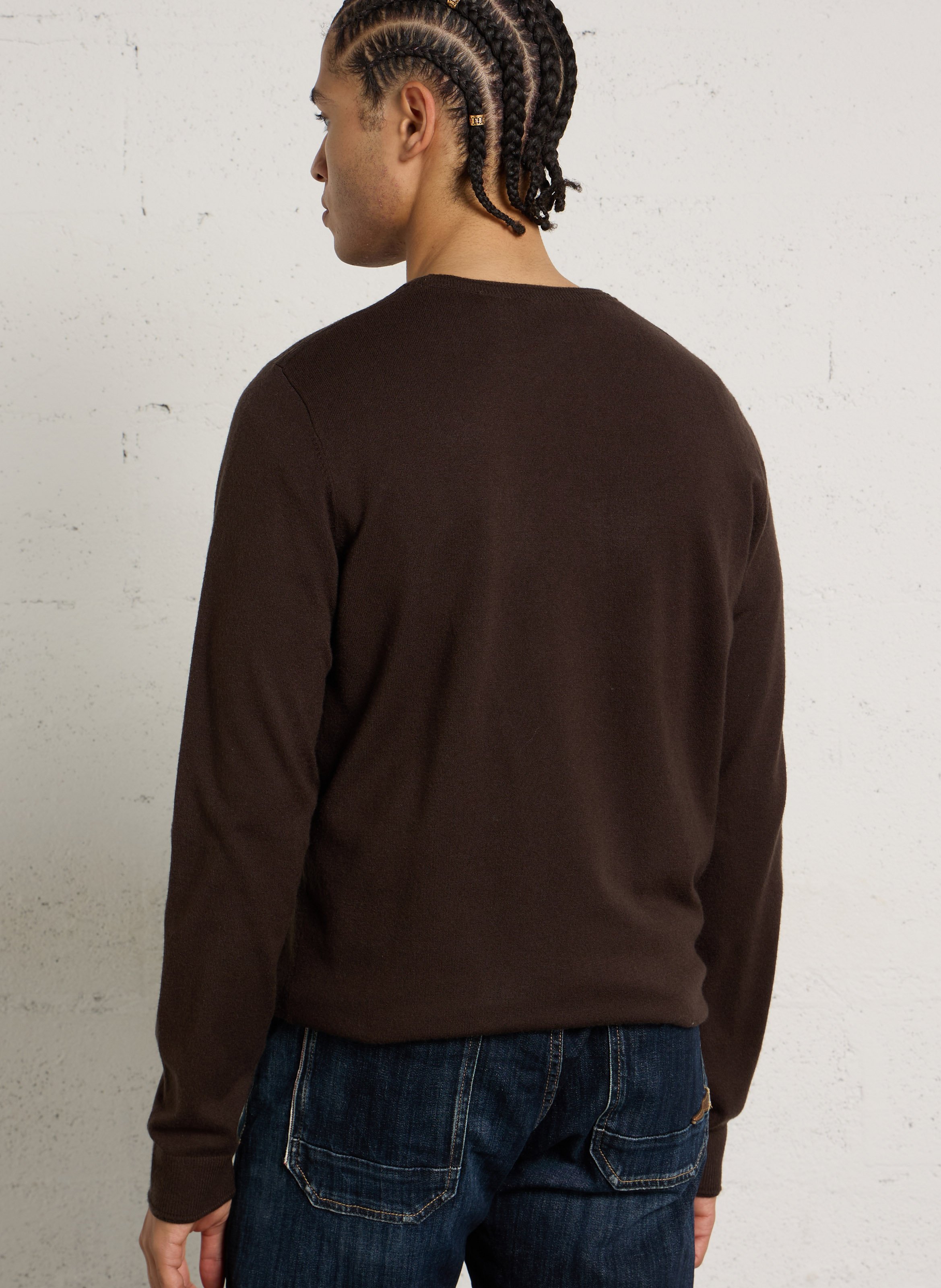Pull droit col rond en maille unie LE TEMPS DES CERISES Marron