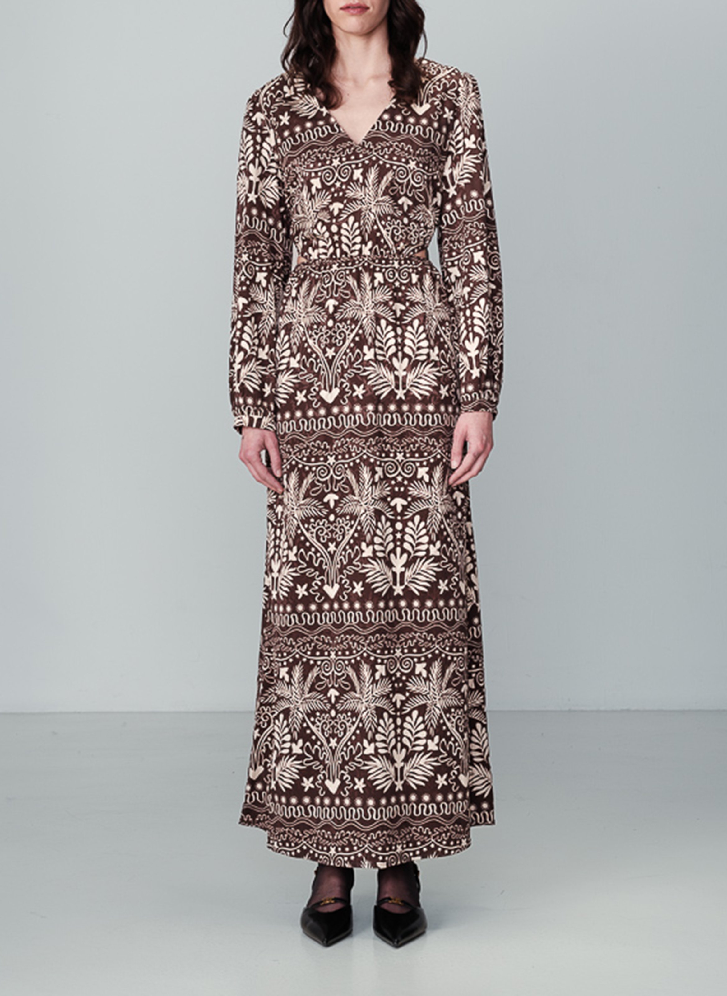 Printed Jacquard Long Slit Dress GRACE ET MILA Brown