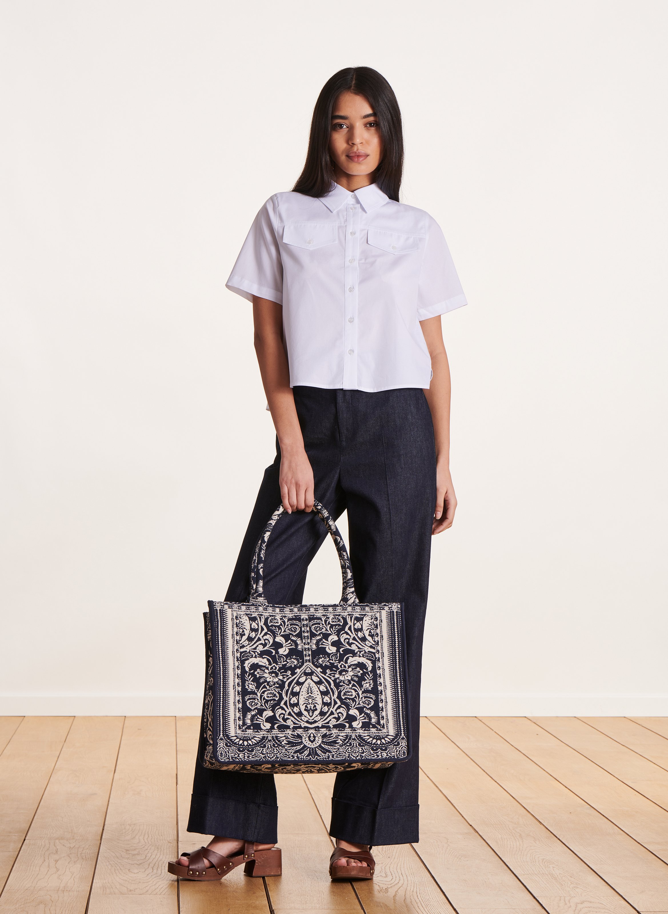 Sac cabas jacquard LA FEE MARABOUTEE Bleu