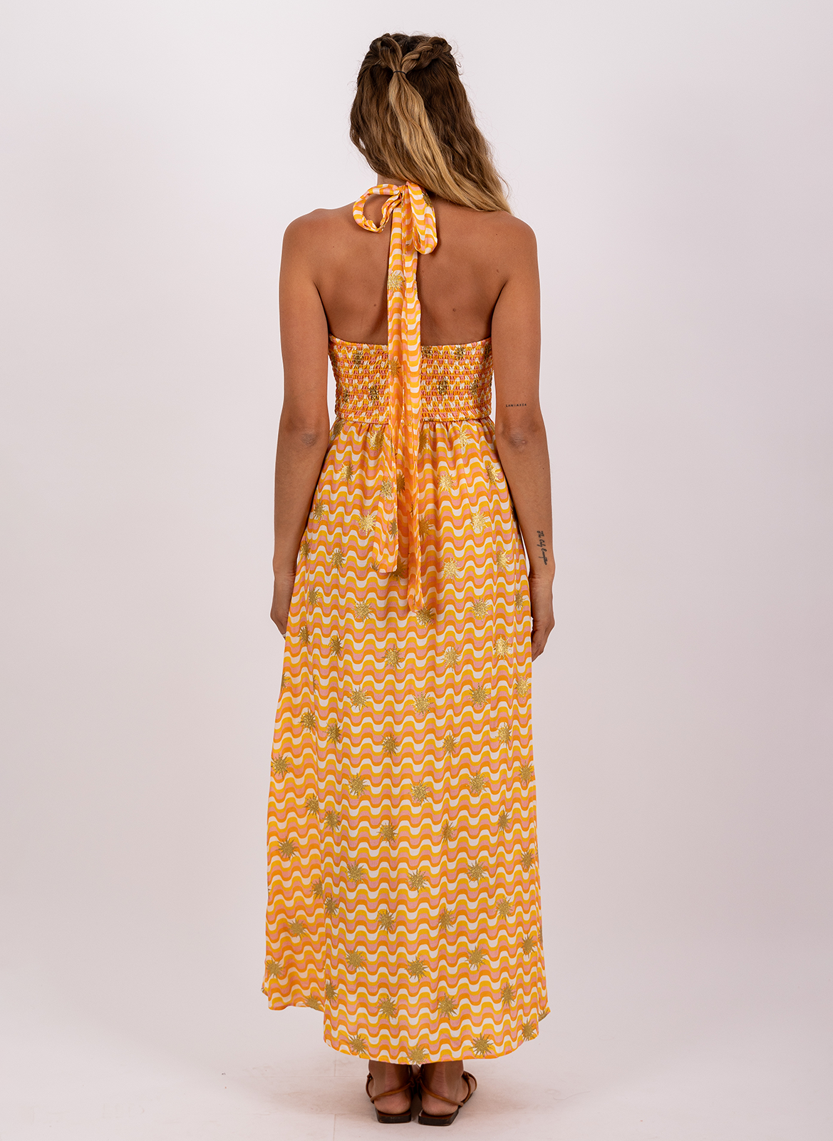 Robe longue sans manches à motifs Jaune