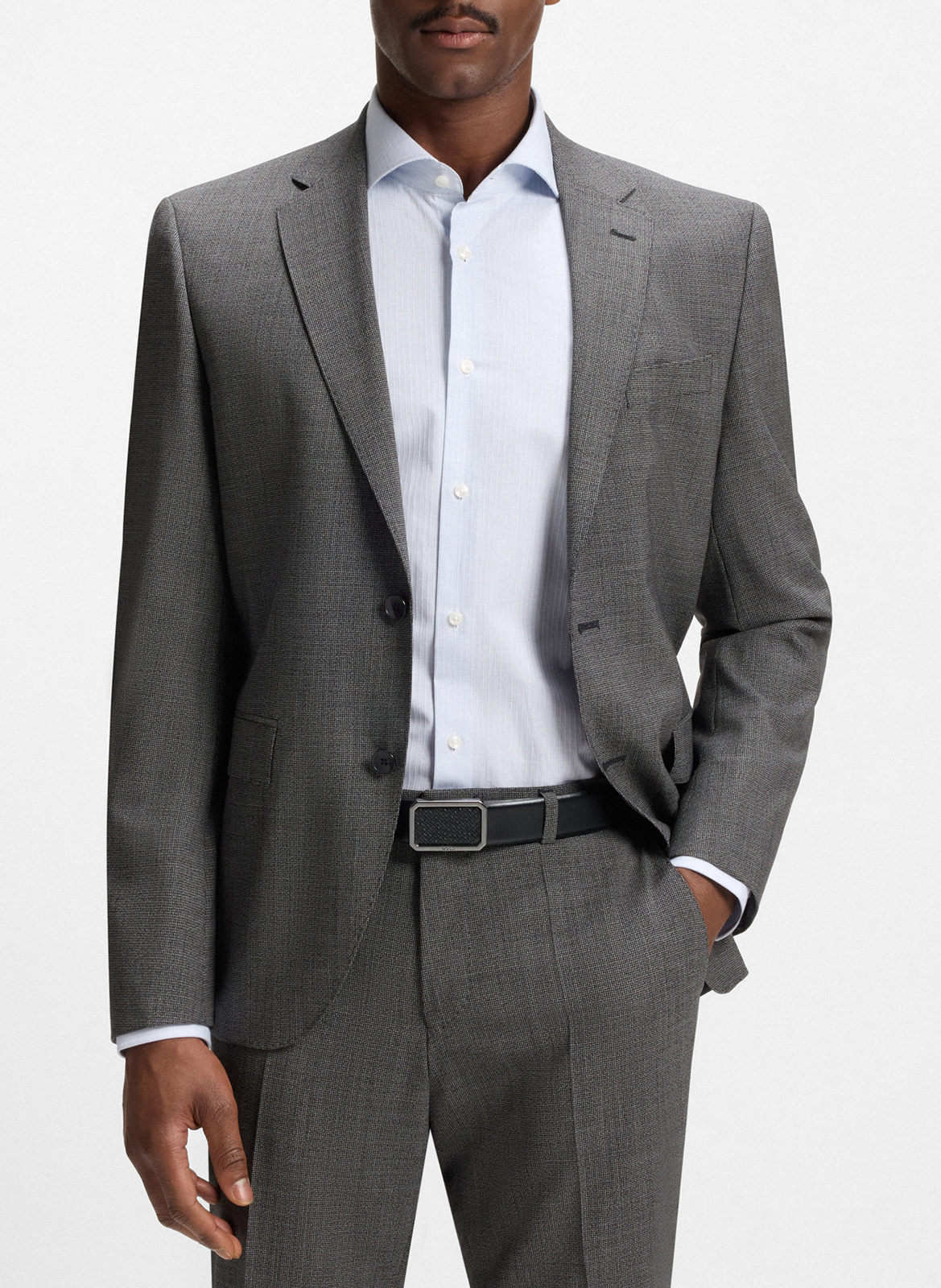 Monogram Leather Belt with Buckle BOSS Black