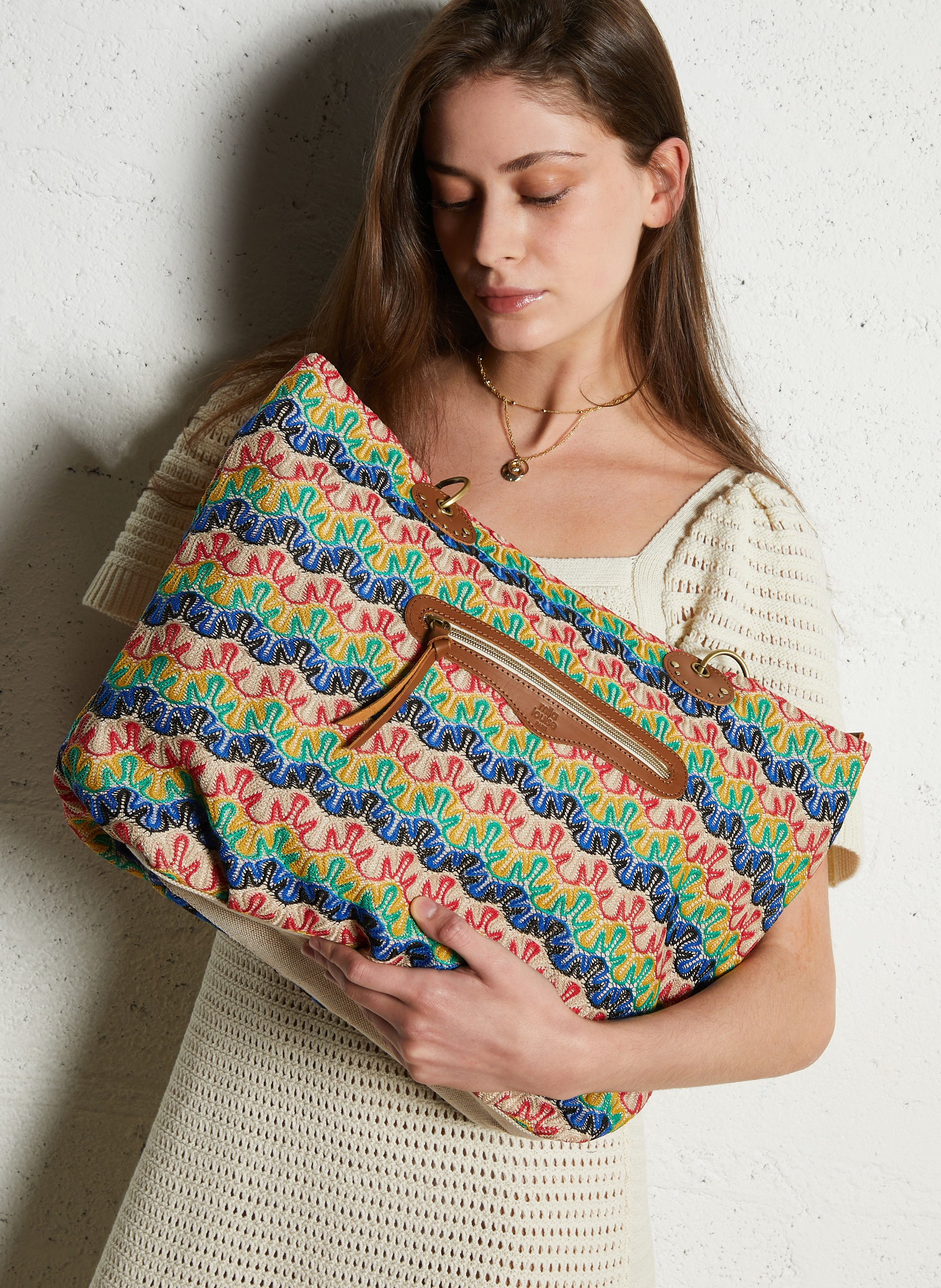 Bolso shopper bordado MILA LOUISE Marron