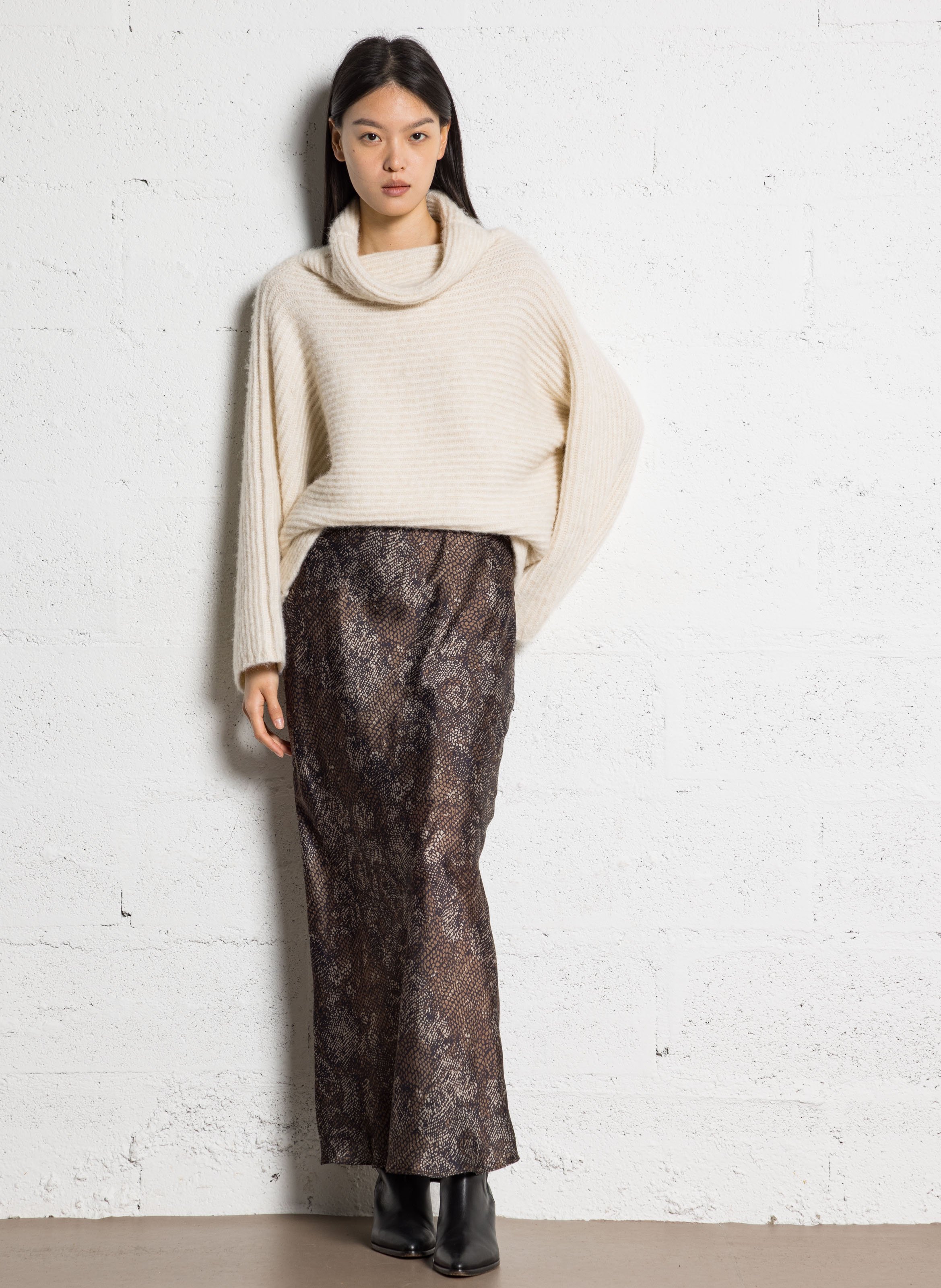 Jupe midi imprimée ONE STEP Noir