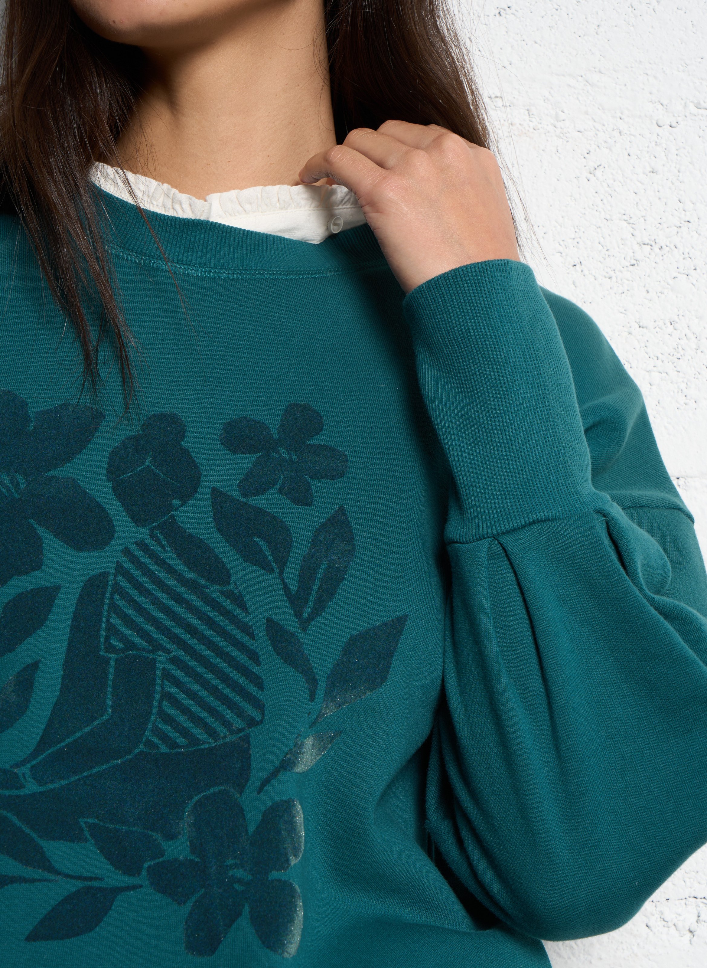 Rechte sweater met zeefdruk en afneembare kraag ONE STEP Groen