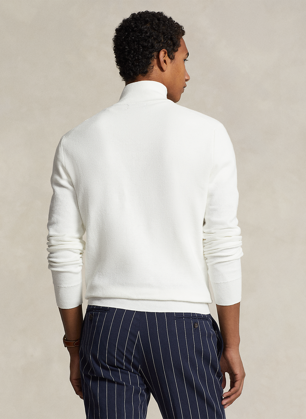 Cotton piqué high-neck zipped sweater POLO RALPH LAUREN White