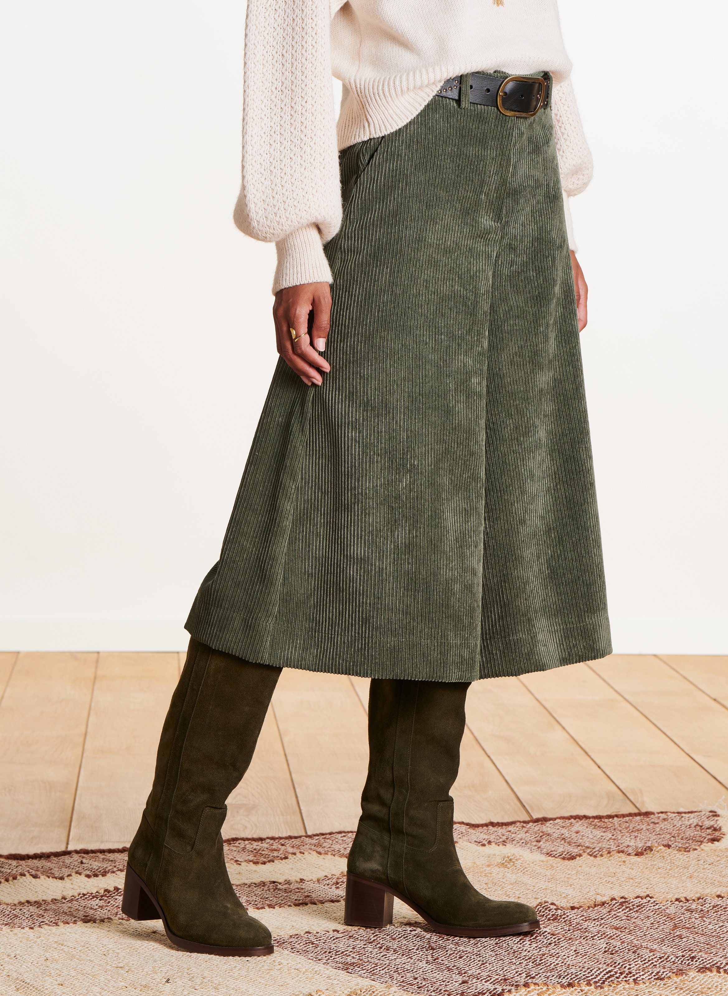 Wide-leg corduroy Bermuda shorts LA FEE MARABOUTEE Green