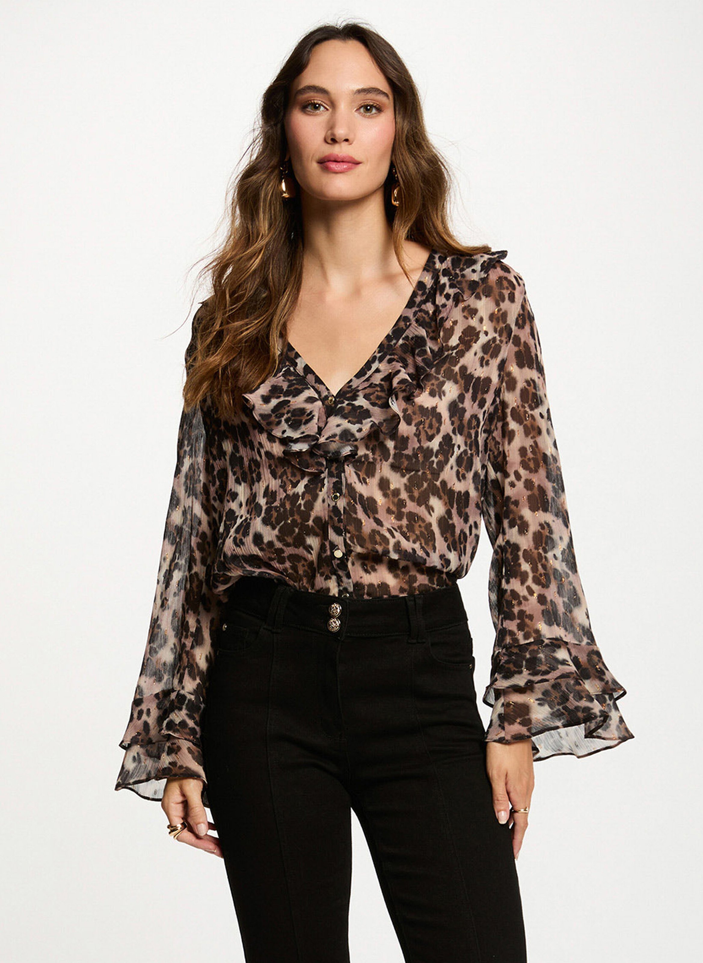 Fitted V-neck printed shirt MORGAN Multicolored