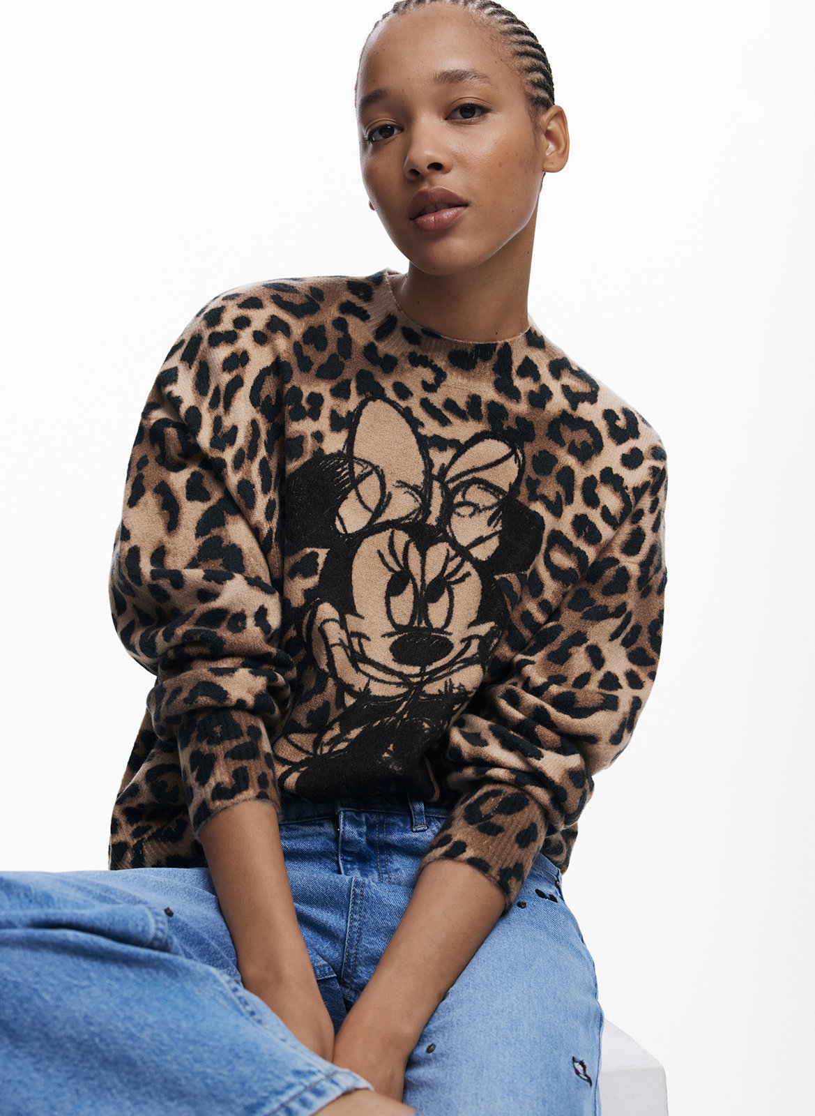 Felpa girocollo leopardata DESIGUAL Marrone