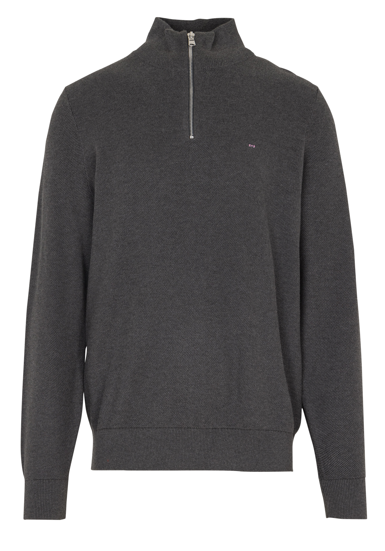 Pull droit col montant brodé en coton EDEN PARK Gris