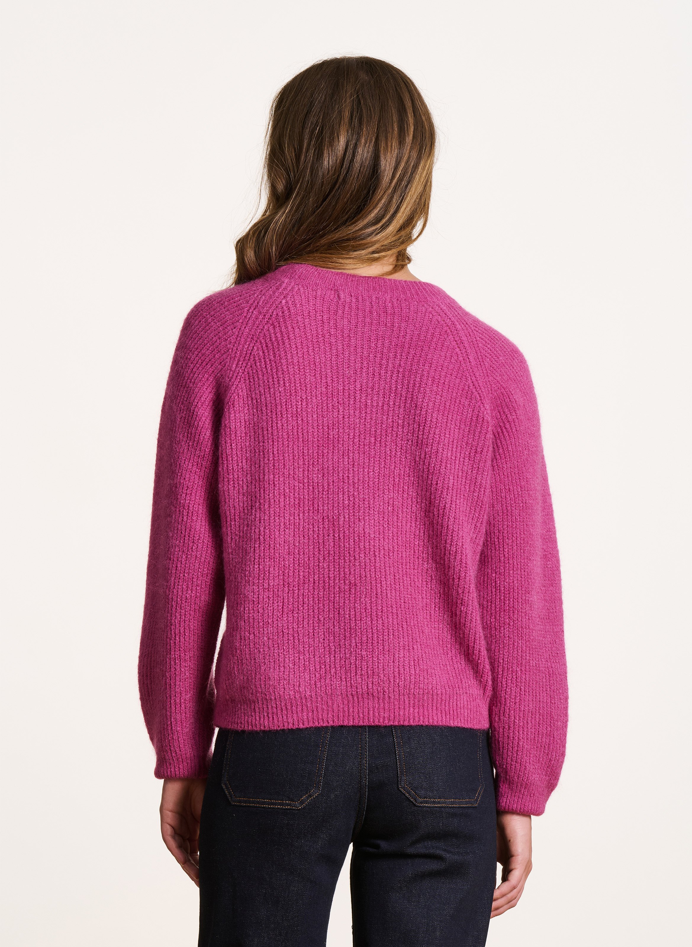 Pull droit col rond en maille mélangée LA FEE MARABOUTEE Rose