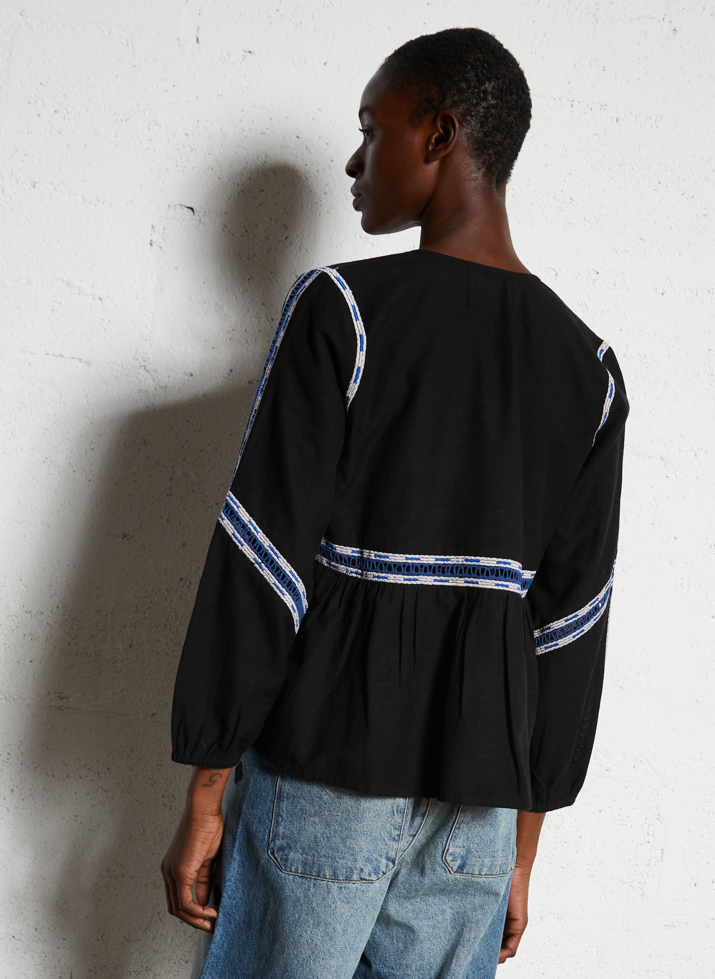 Blouse évasée col V  LEON & HARPER Noir