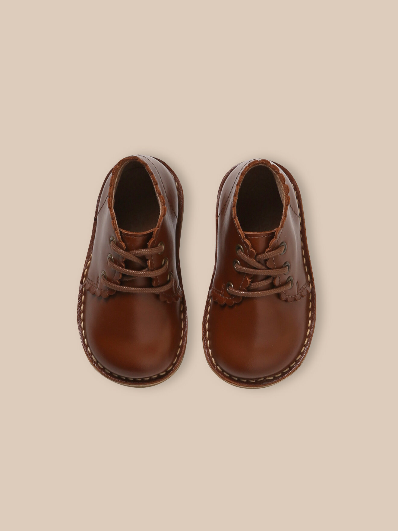 Scalloped leather ankle boots CYRILLUS Brown