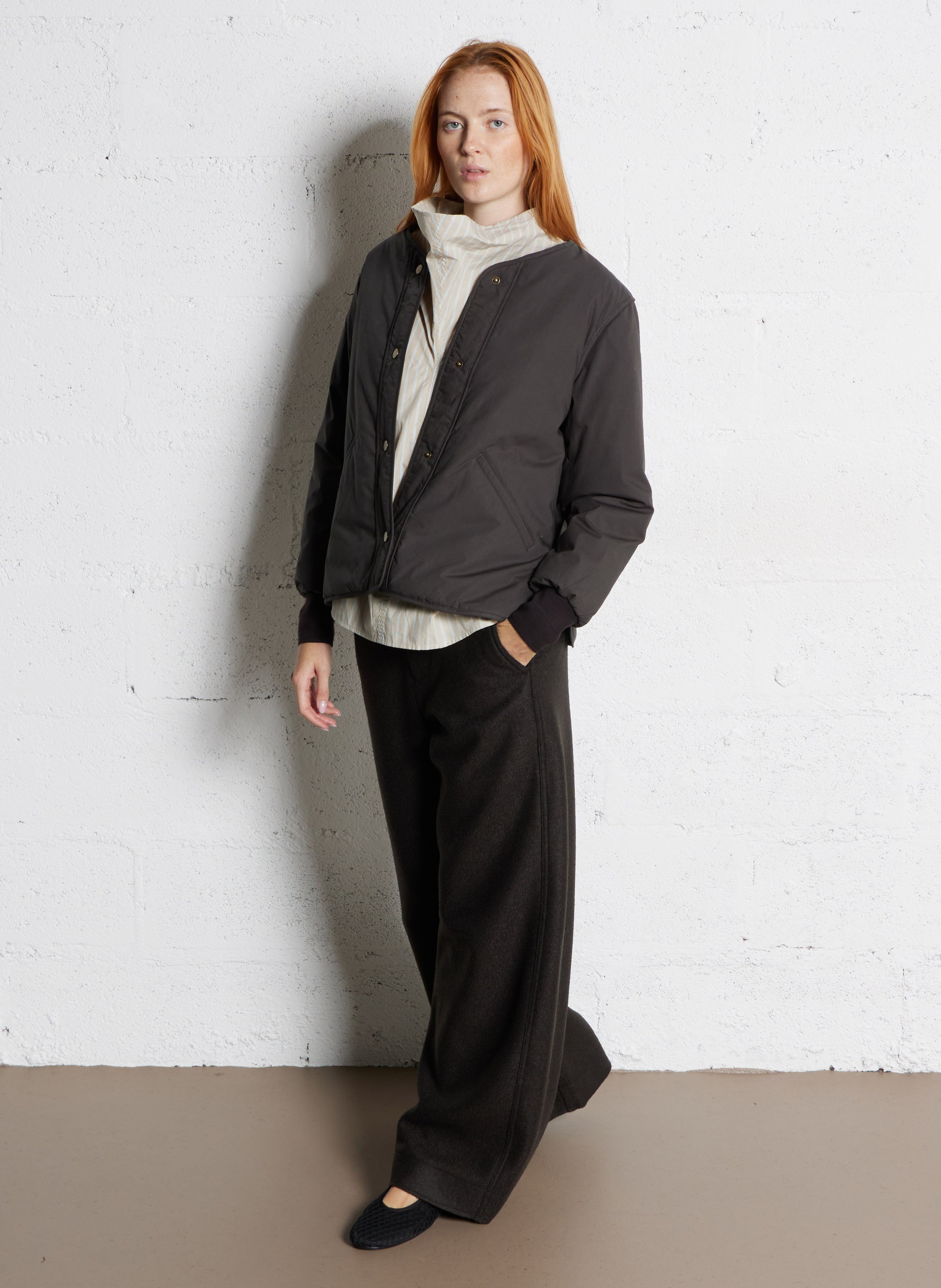 Blouson droit col V en coton SOEUR Gris