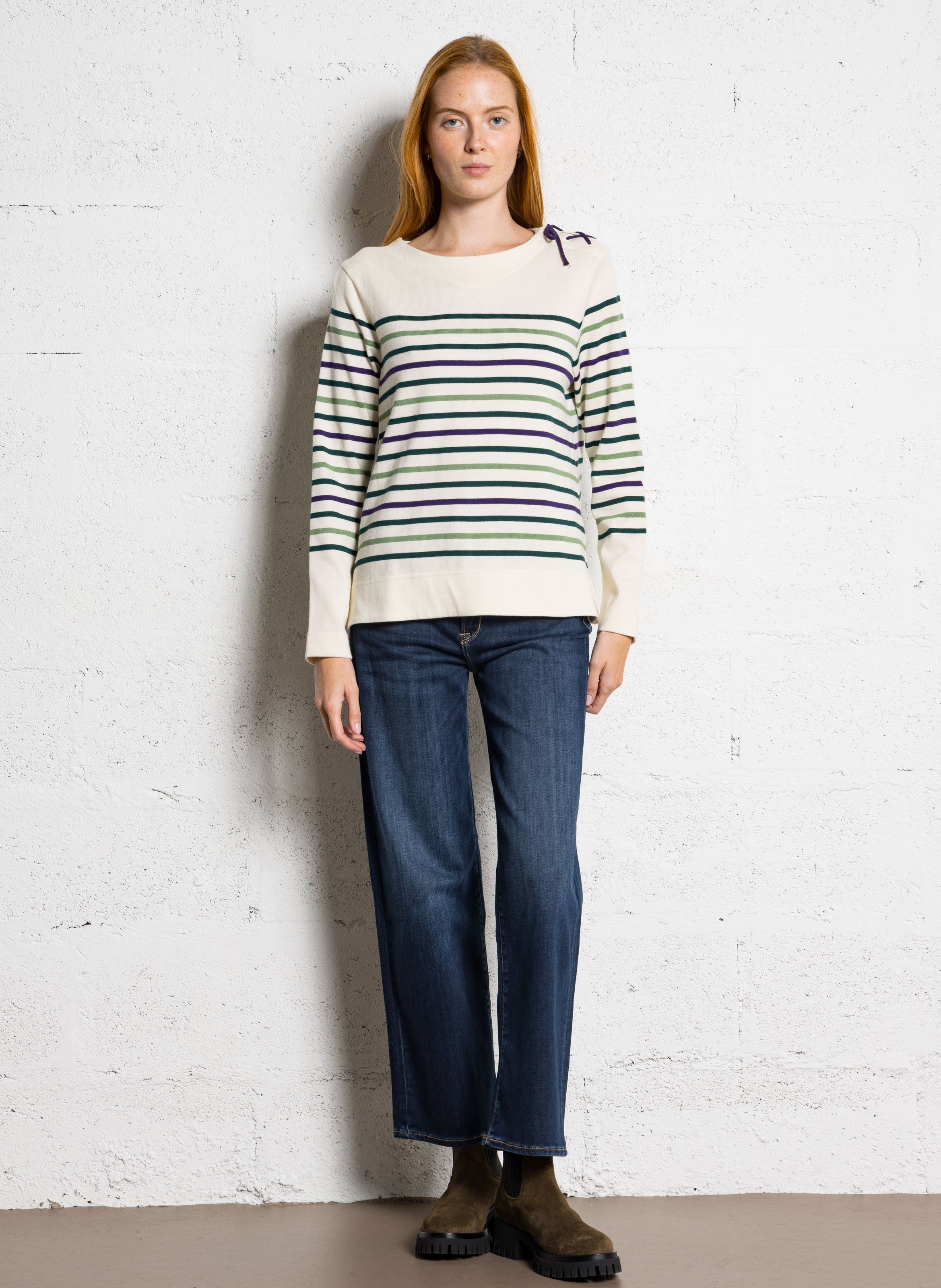 Top manches longues à rayures en coton ARMOR LUX Beige