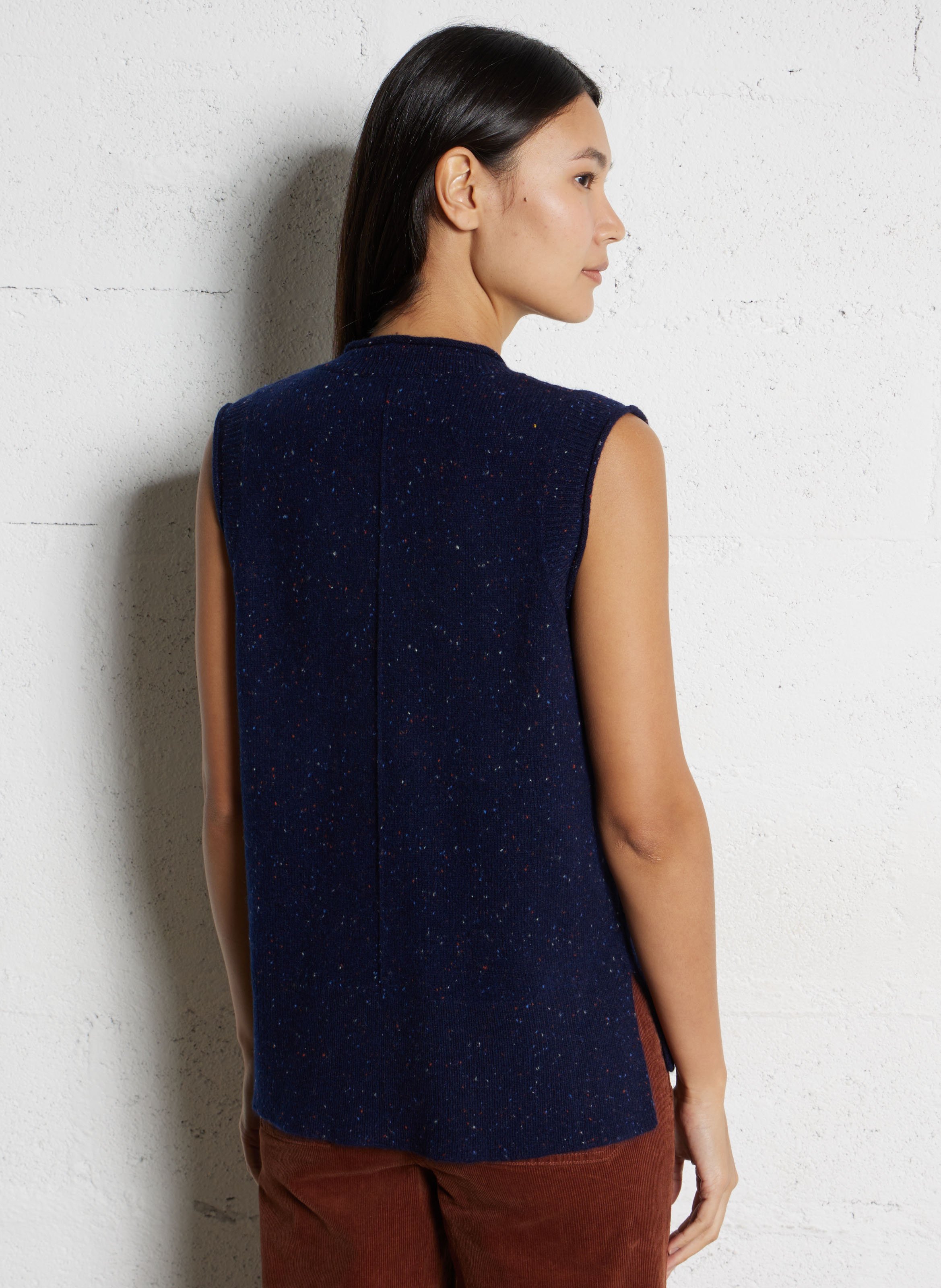 Pull col V sans manches en laine MAISON 123 Bleu