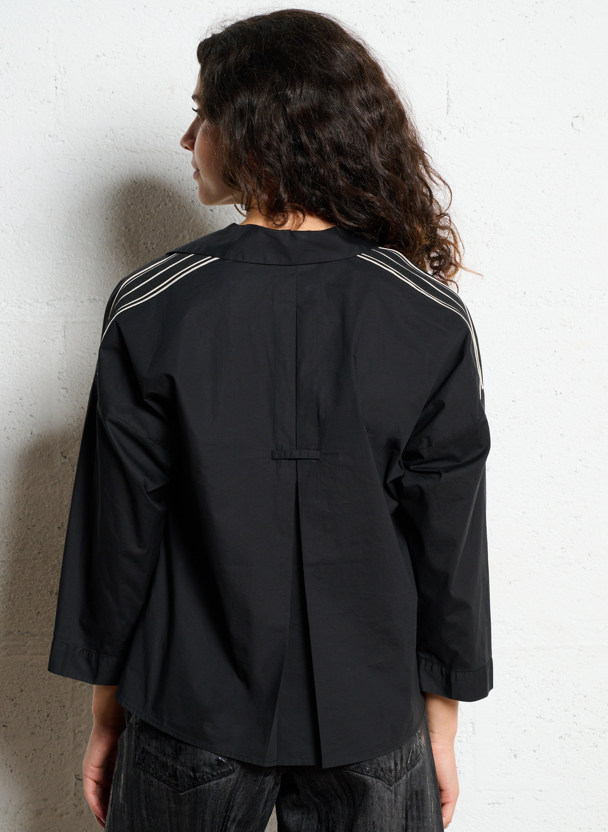 Chemise ample col V à bandes rayées LE TEMPS DES CERISES Noir